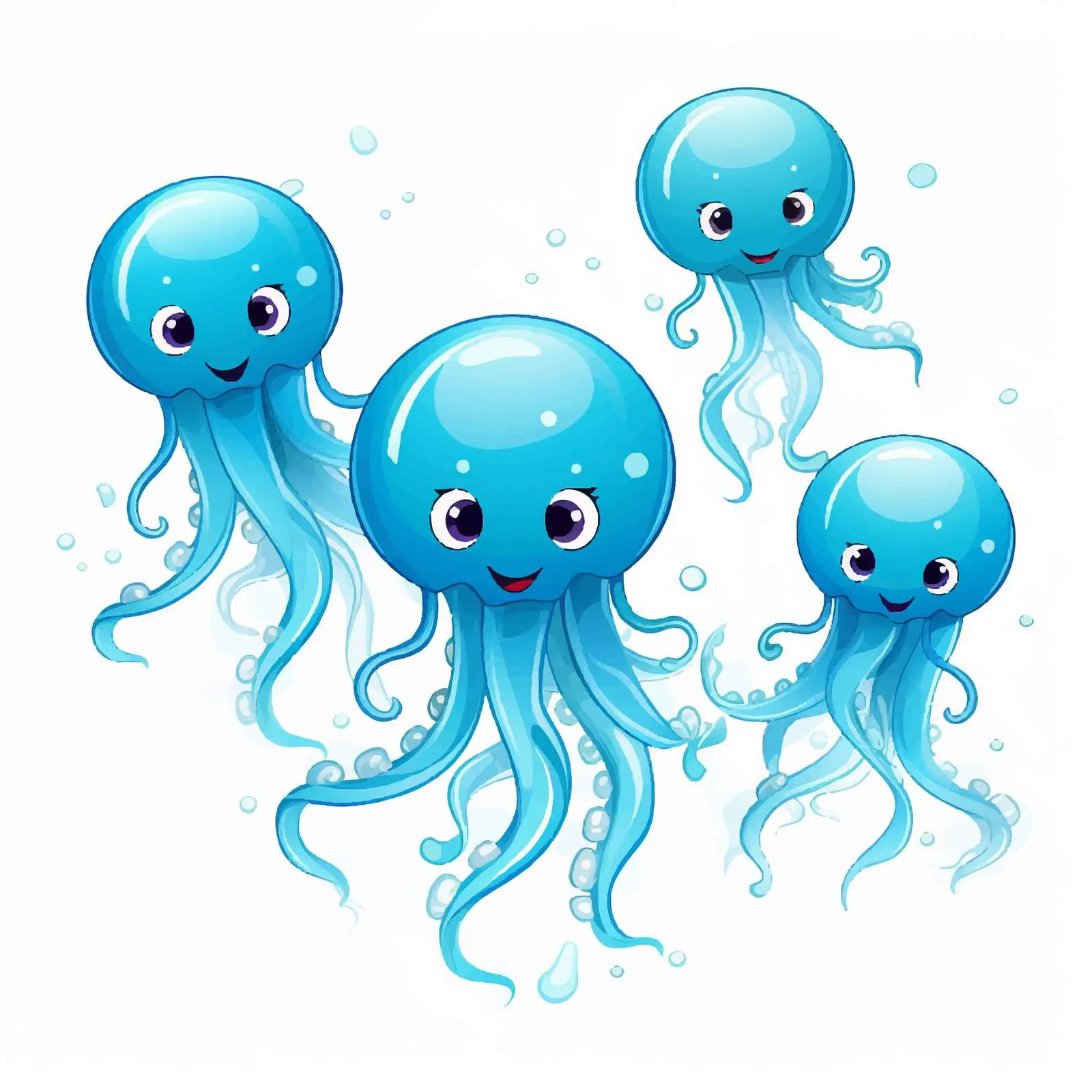 Three Blue Jellyfish with Unique Tentacles – free blue jelly image from Dotvec