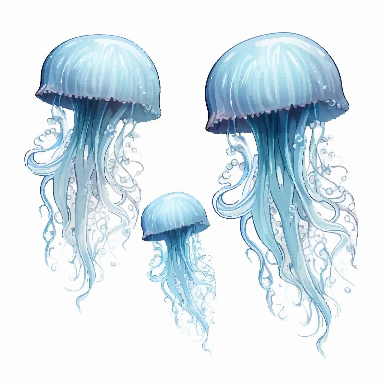 Three Blue Jellyfish with Unique Tentacles — free download from Dotvec