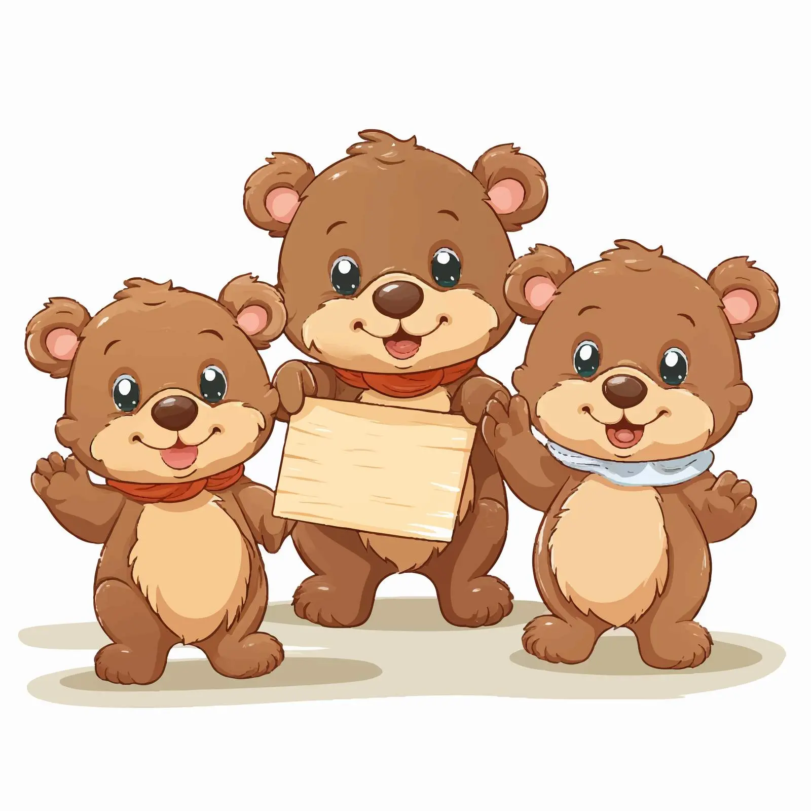 Cheerful Bears Holding Blank Wooden Signs Vector — free download from Dotvec