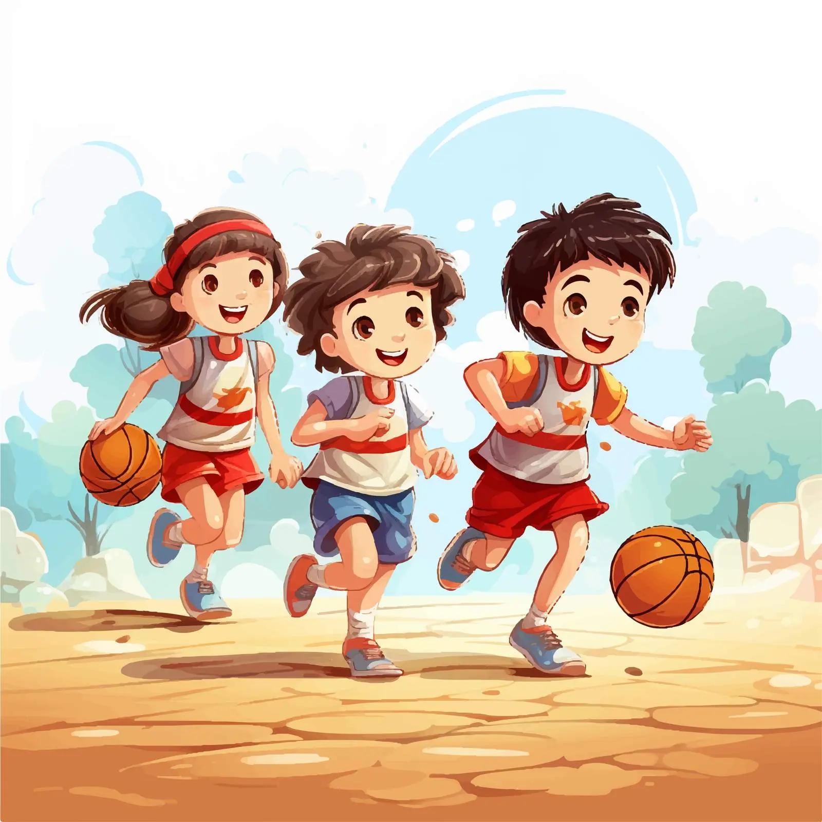 Children Playing Basketball Illustration — free download from Dotvec