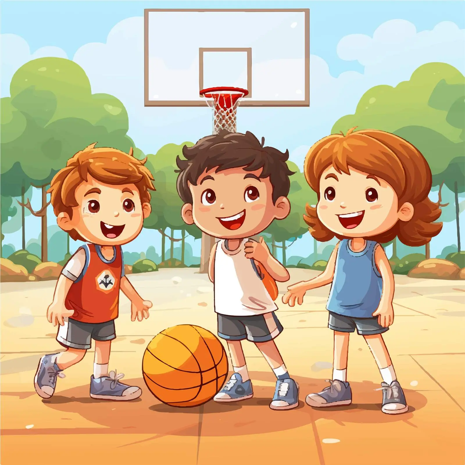 Children Playing Basketball Illustration – free caucasian image from Dotvec