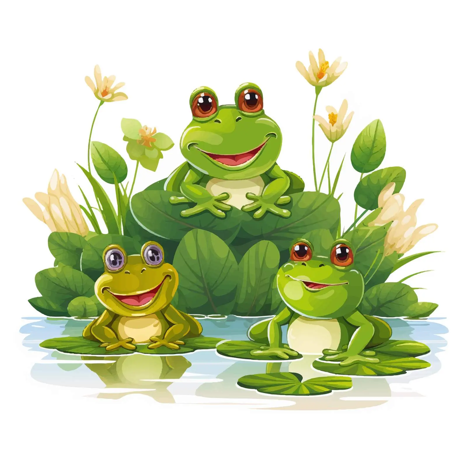 Frogs Enjoying a Lively Pond Scene Vector — free download from Dotvec
