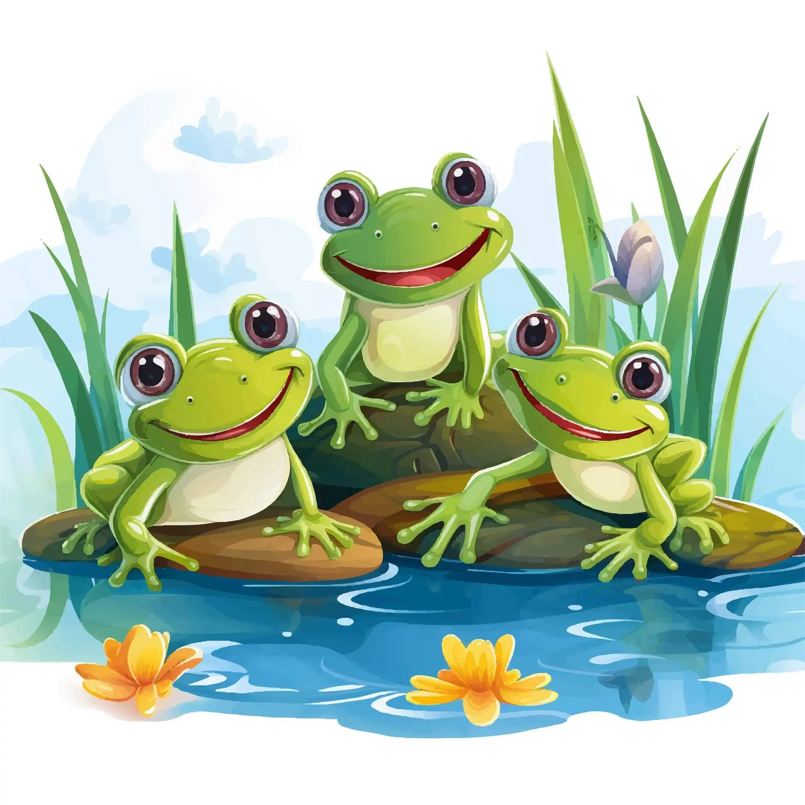Three Frogs in a Cheerful Pond Scene — free download from Dotvec