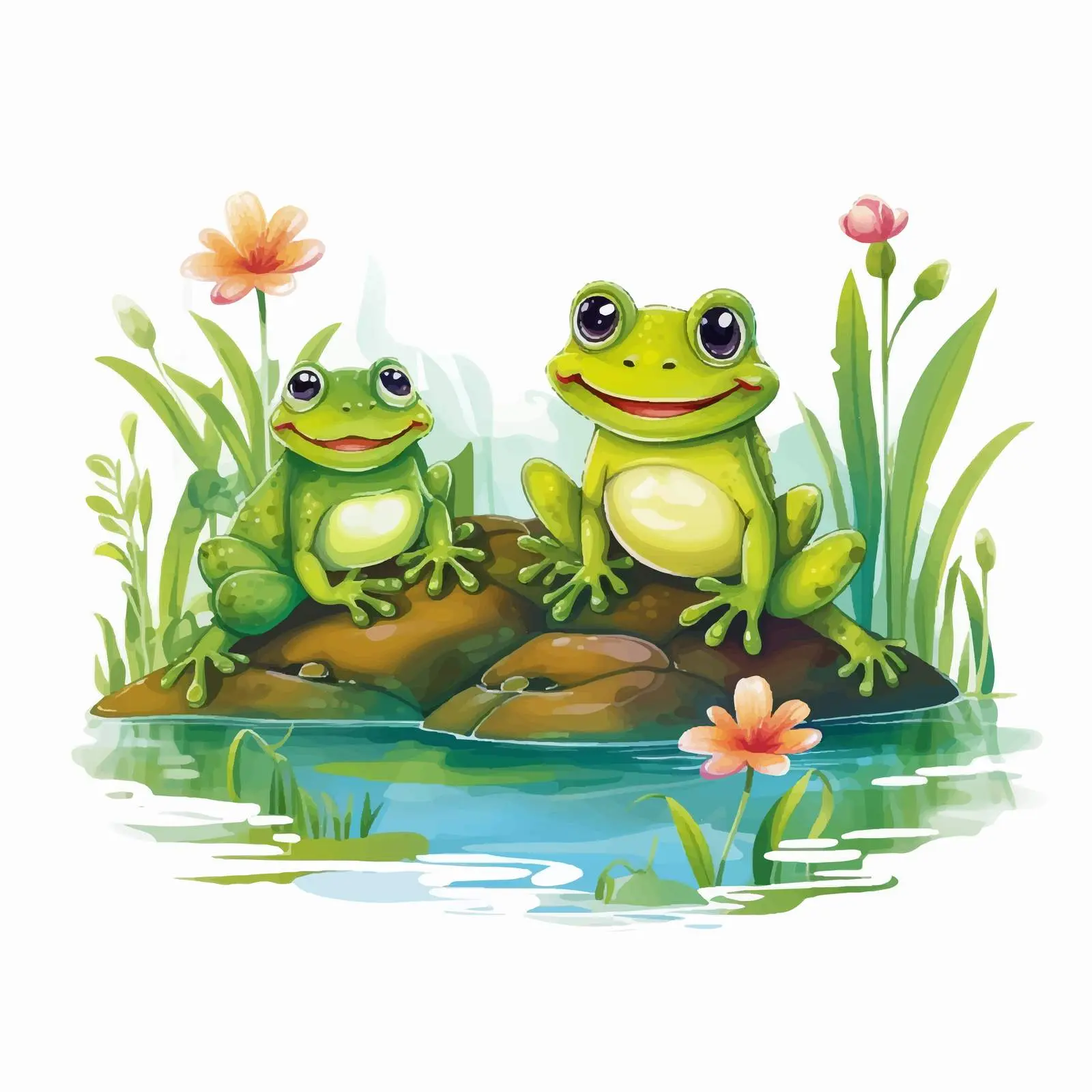 Three Frogs Enjoying a Serene Pond Scene — free download from Dotvec