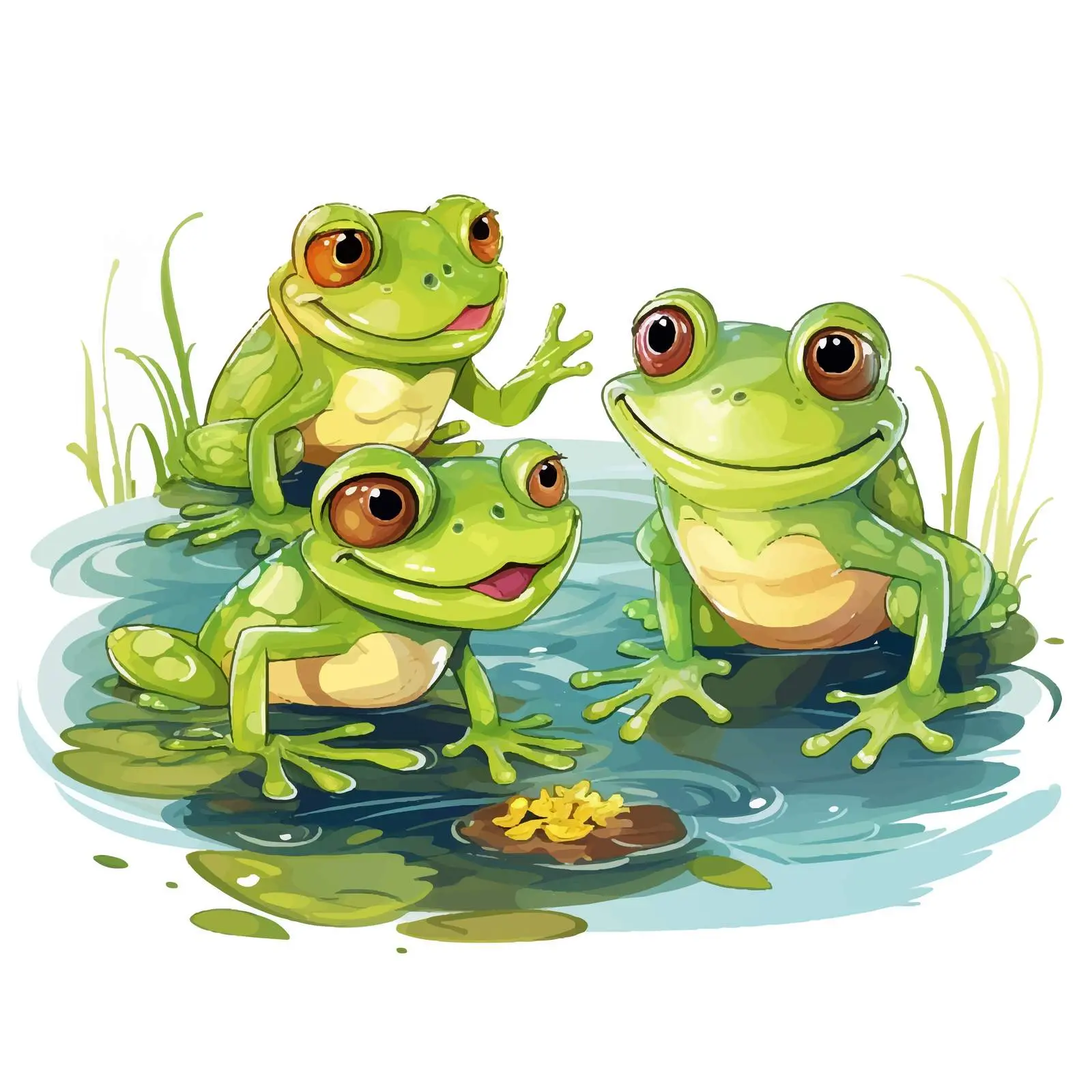 Three Frogs Living in a Pond Illustration — free download from Dotvec