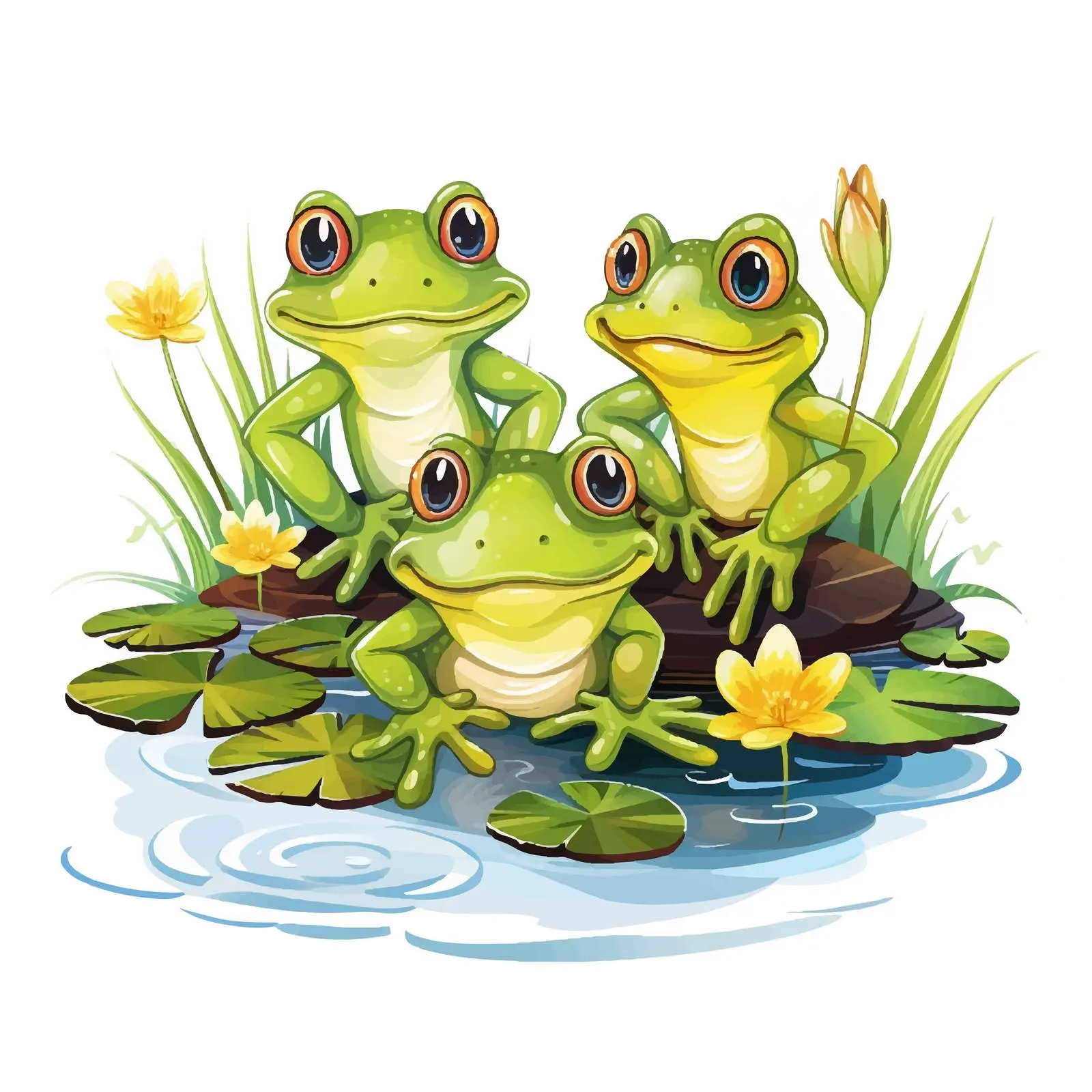 Three Frogs in a Pond Vector Illustration — free download from Dotvec