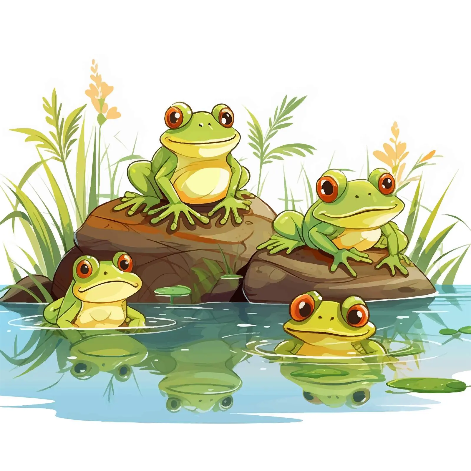 Three Frogs in a Pond Vector Illustration — free download from Dotvec