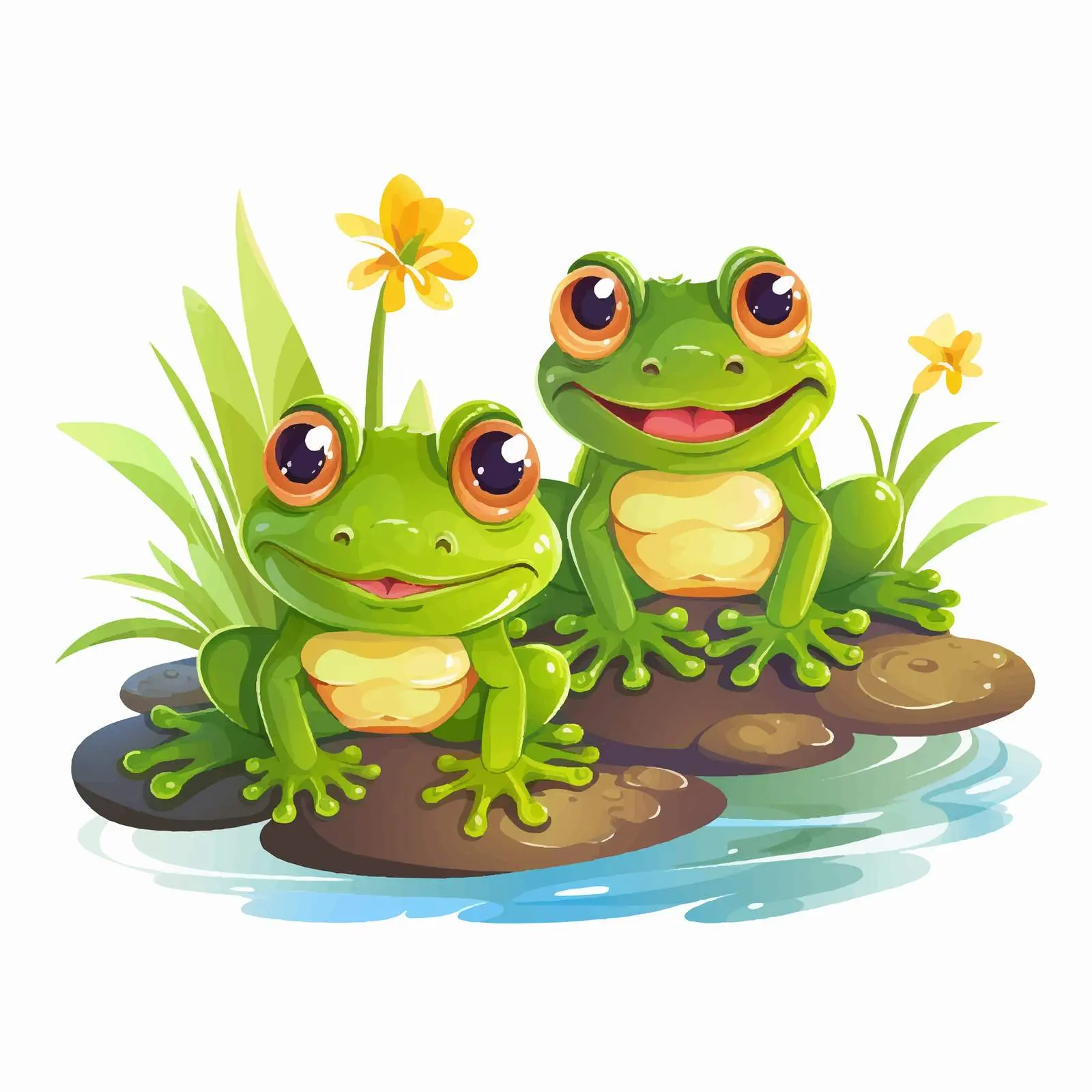 Three Frogs Living in a Pond Illustration — free download from Dotvec