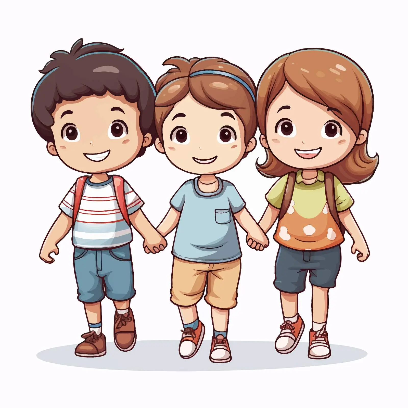 Three Kids Holding Hands Cartoon Doodle — free download from Dotvec