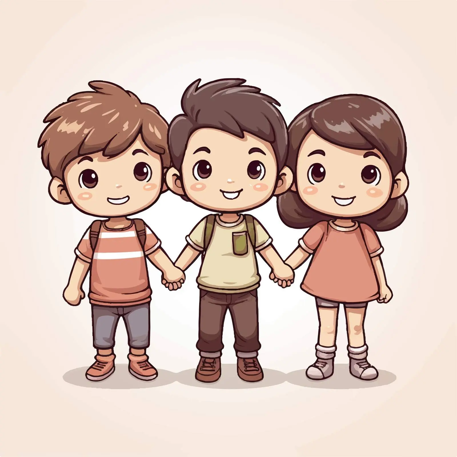 Three Kids Holding Hands Cartoon Doodle — free download from Dotvec