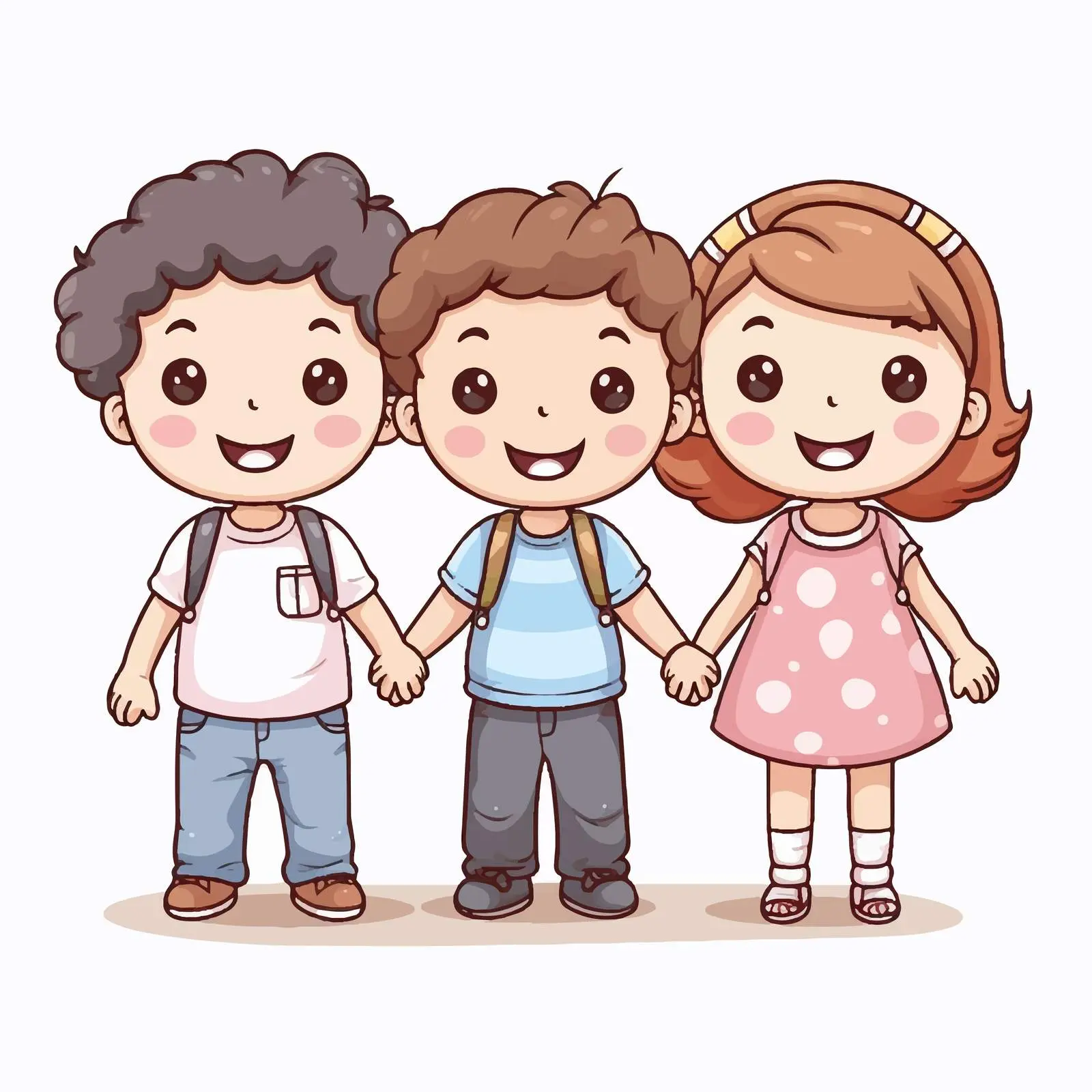 Three Kids Holding Hands Cartoon Doodle — free download from Dotvec