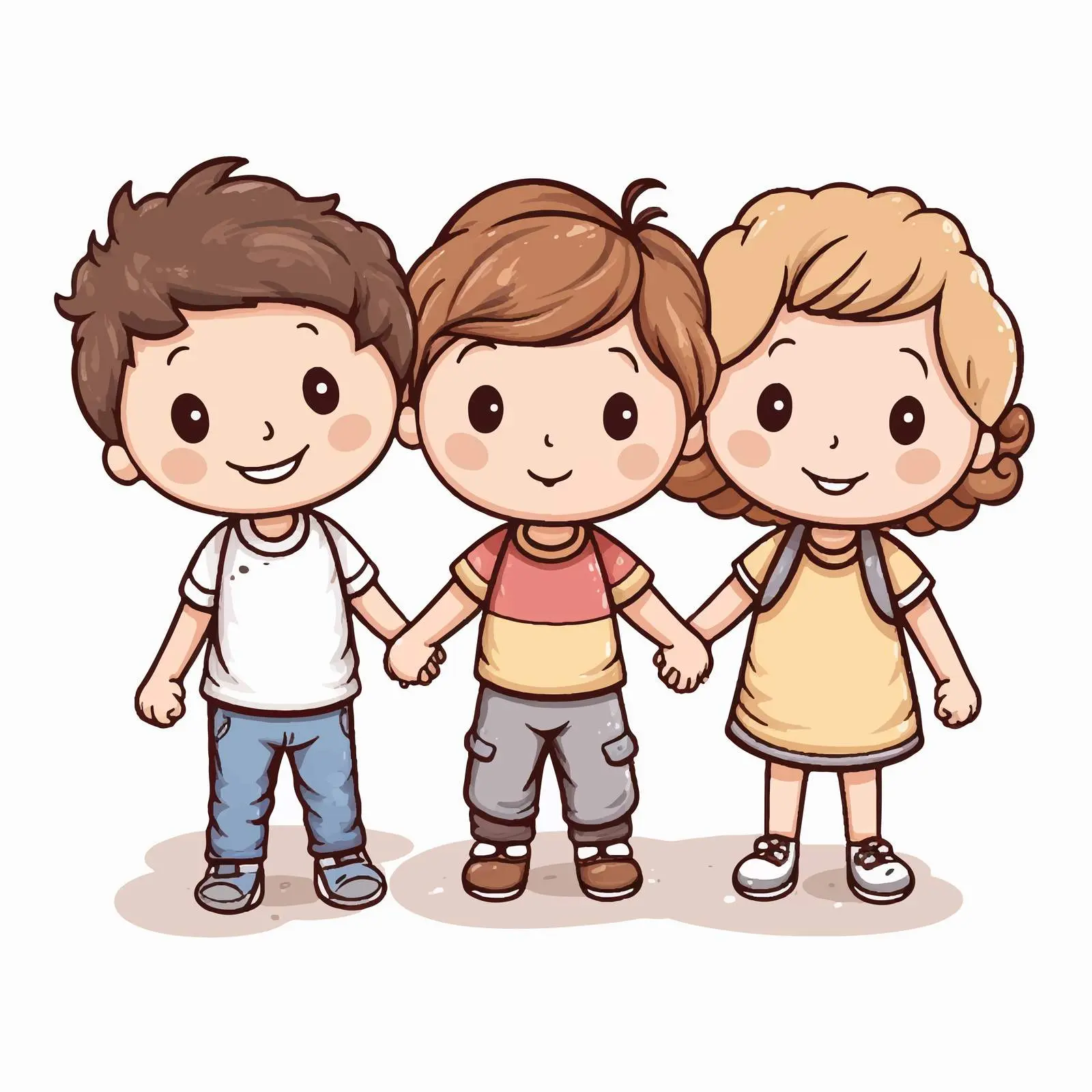 Three Kids Holding Hands Cartoon Doodle — free download from Dotvec