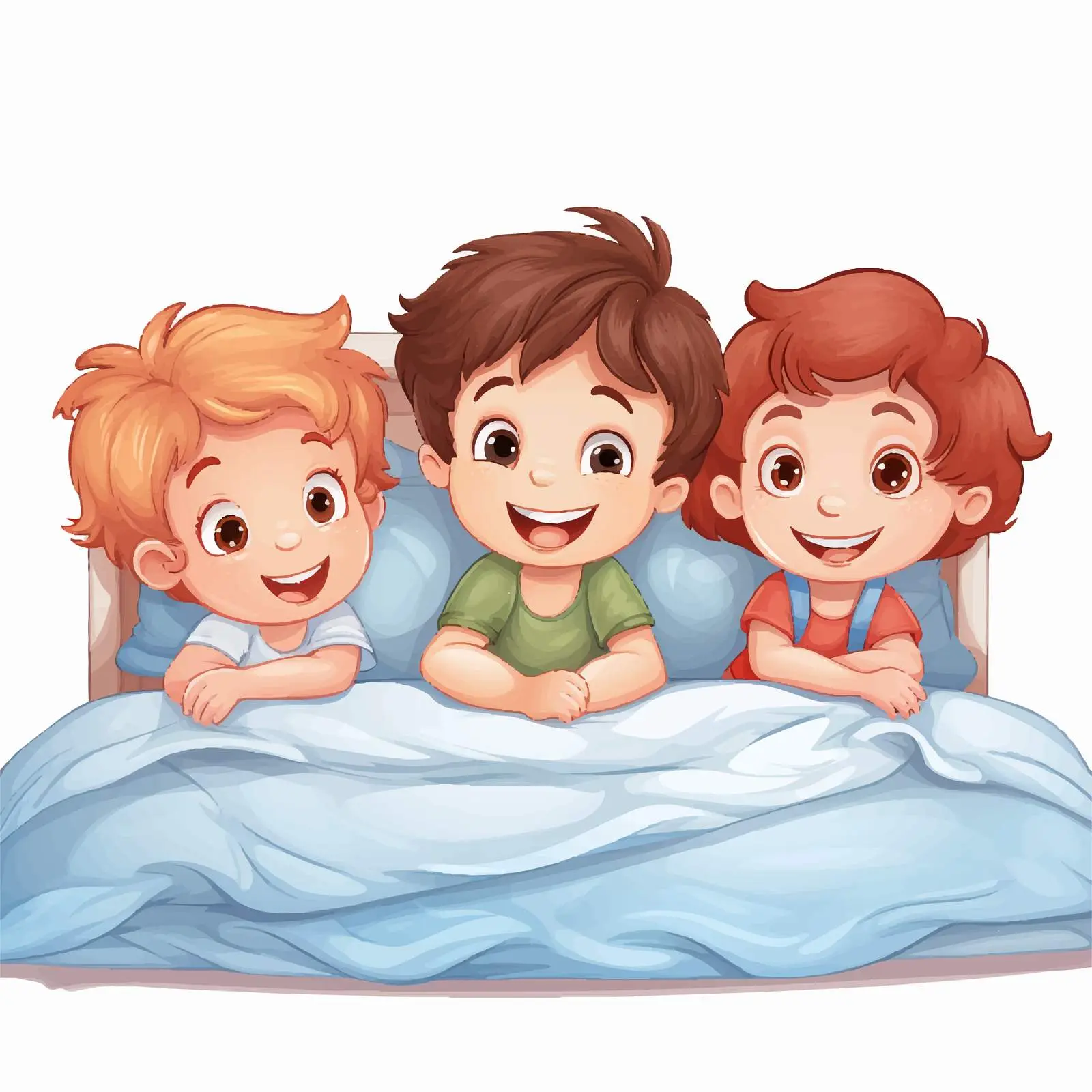 Three Kids Relaxing in Bed Cartoon Vector — free download from Dotvec
