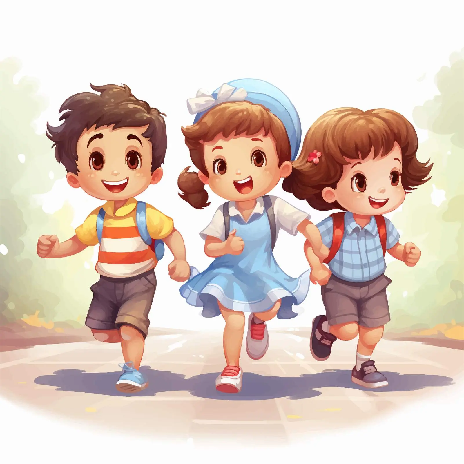 Three Kids Playing on the Road Illustration – free lively illustration image from Dotvec