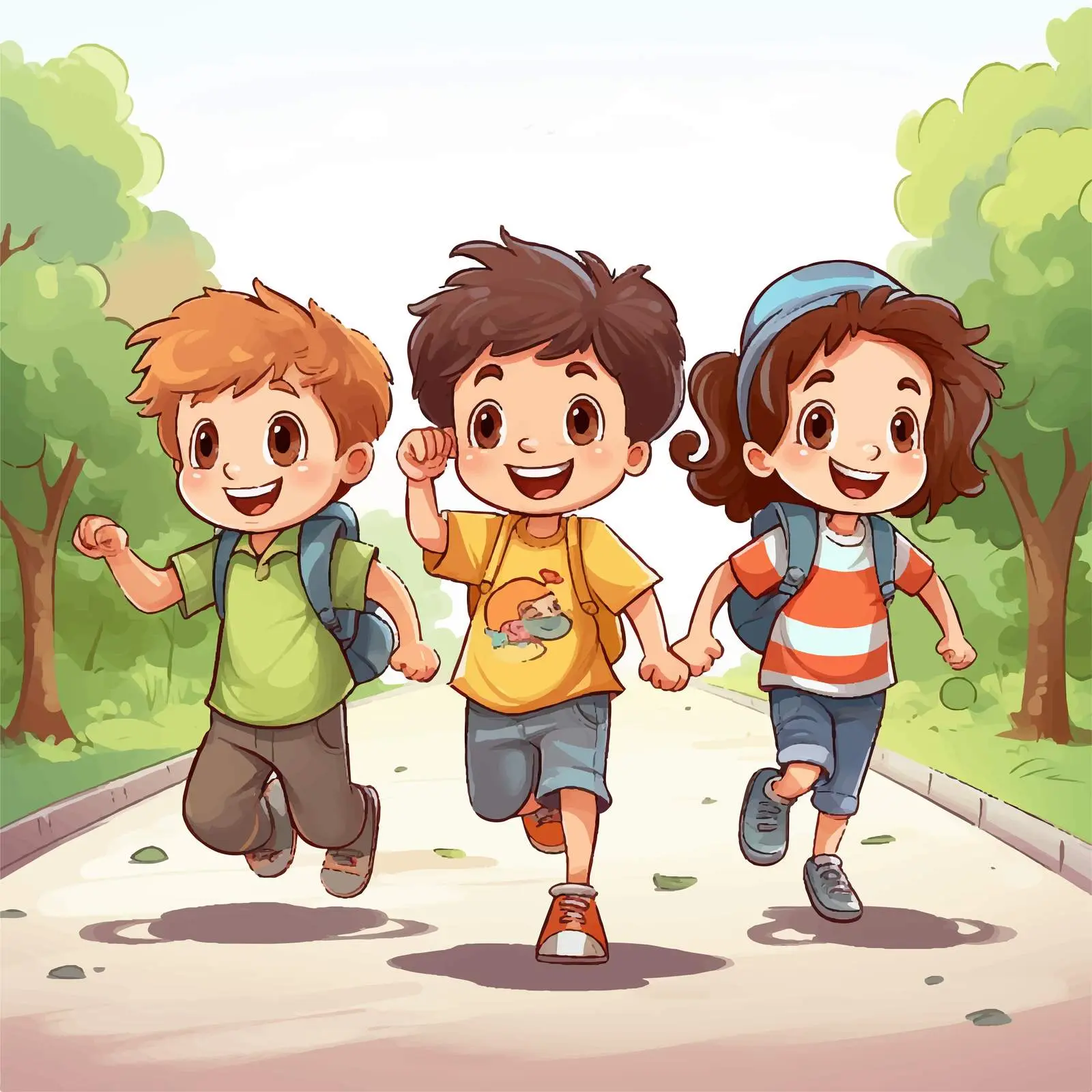 Kids Playing on the Road Vector Illustration — free download from Dotvec