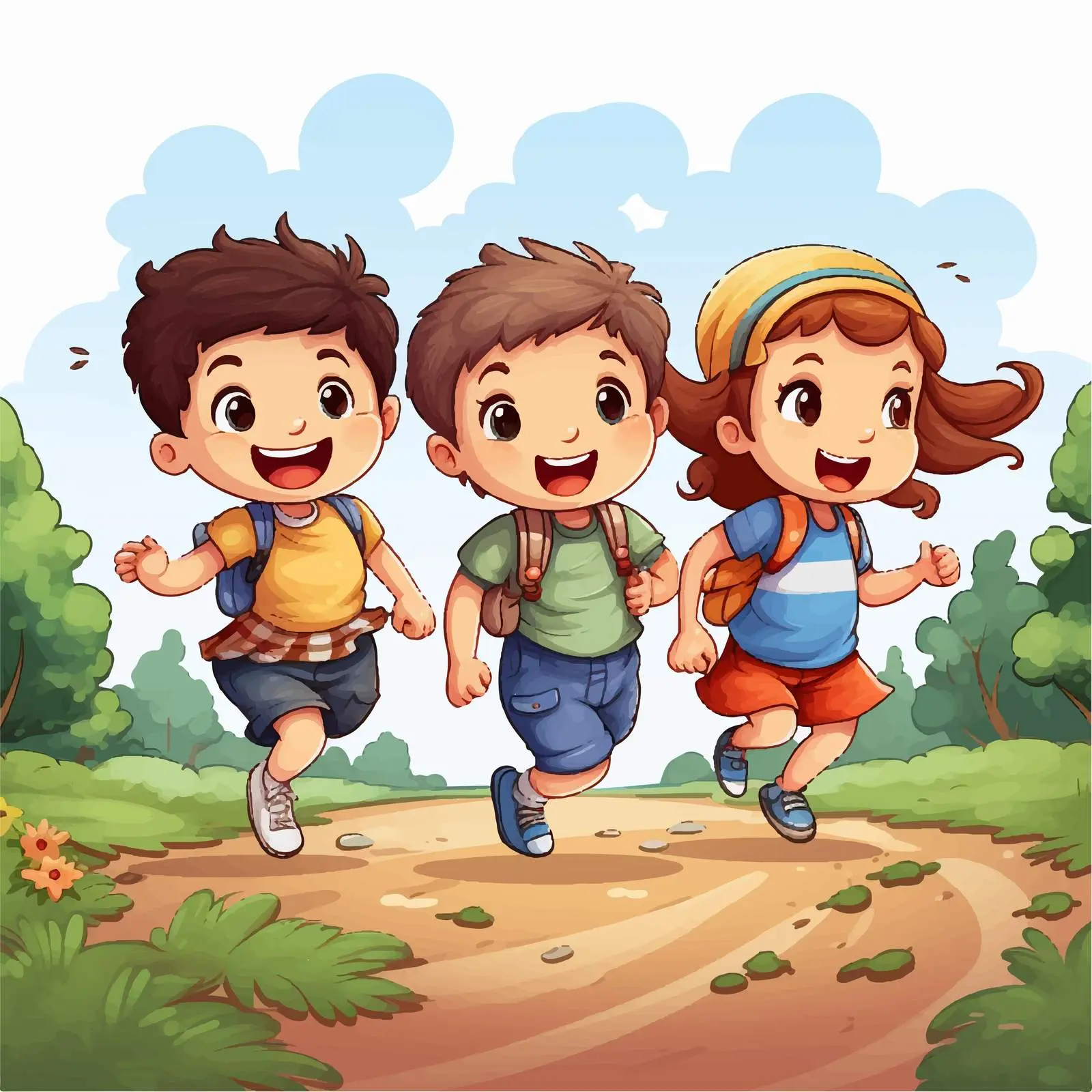 Kids Playing on the Road Vector Illustration — free download from Dotvec