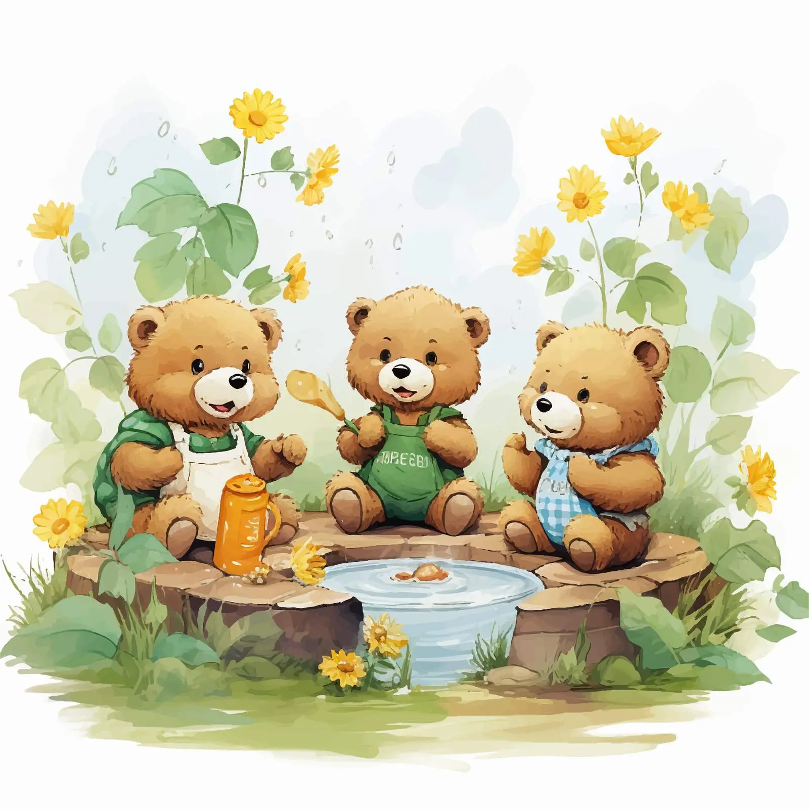 Three Little Bears in the Garden Illustration — free download from Dotvec