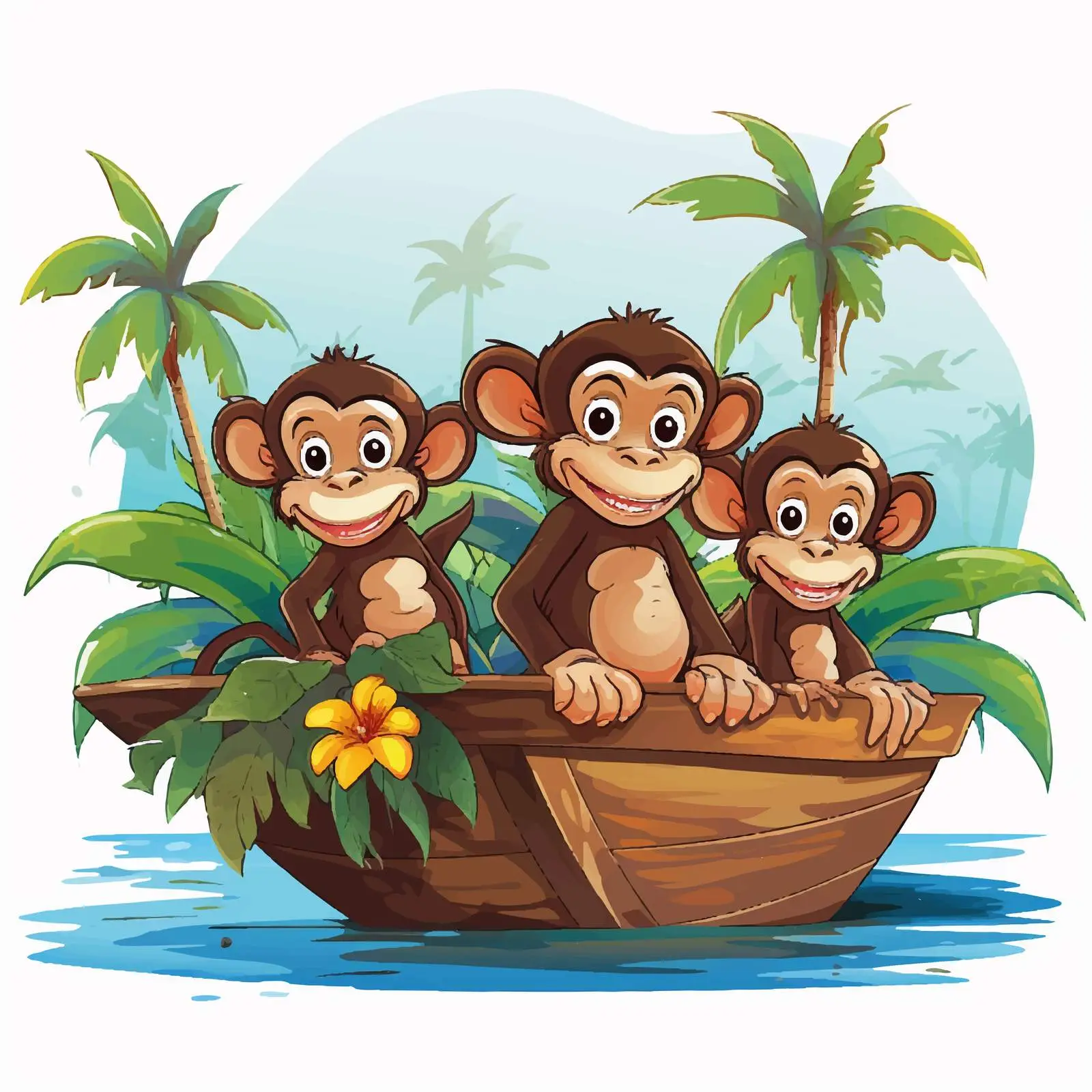 Three Little Monkeys on the Boat Illustration — free download from Dotvec