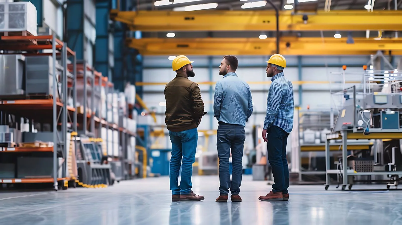 Exploring Factory Shop with Three Workers – free around image from Dotvec