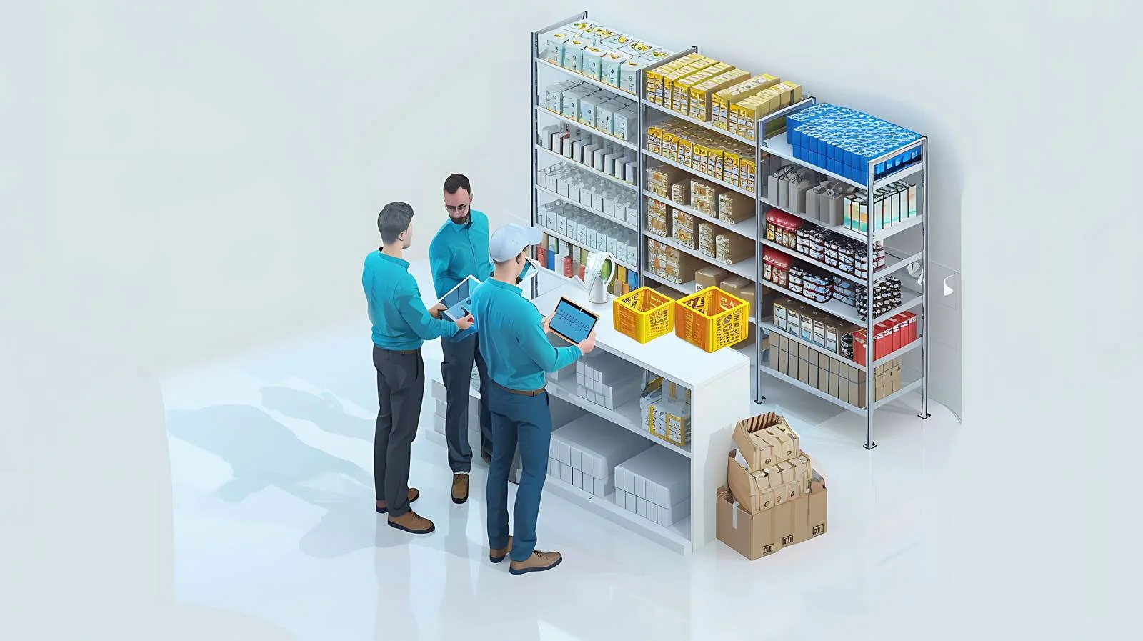 Team Using Tablet on Factory Floor — free download from Dotvec