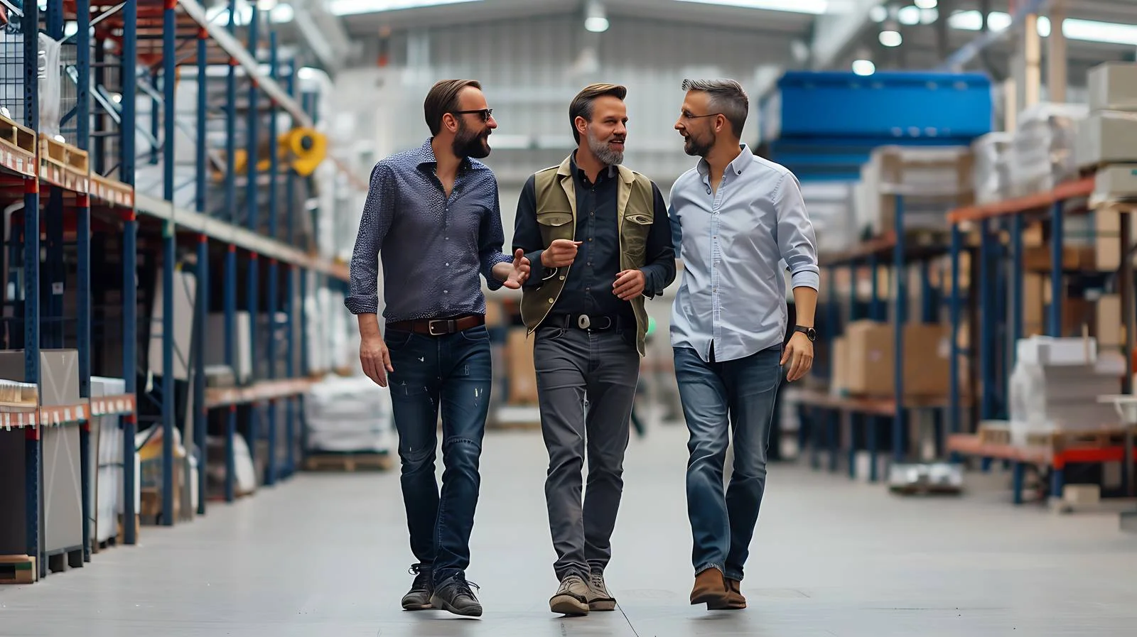Industrial Workers Conversing in Warehouse Setting — free download from Dotvec