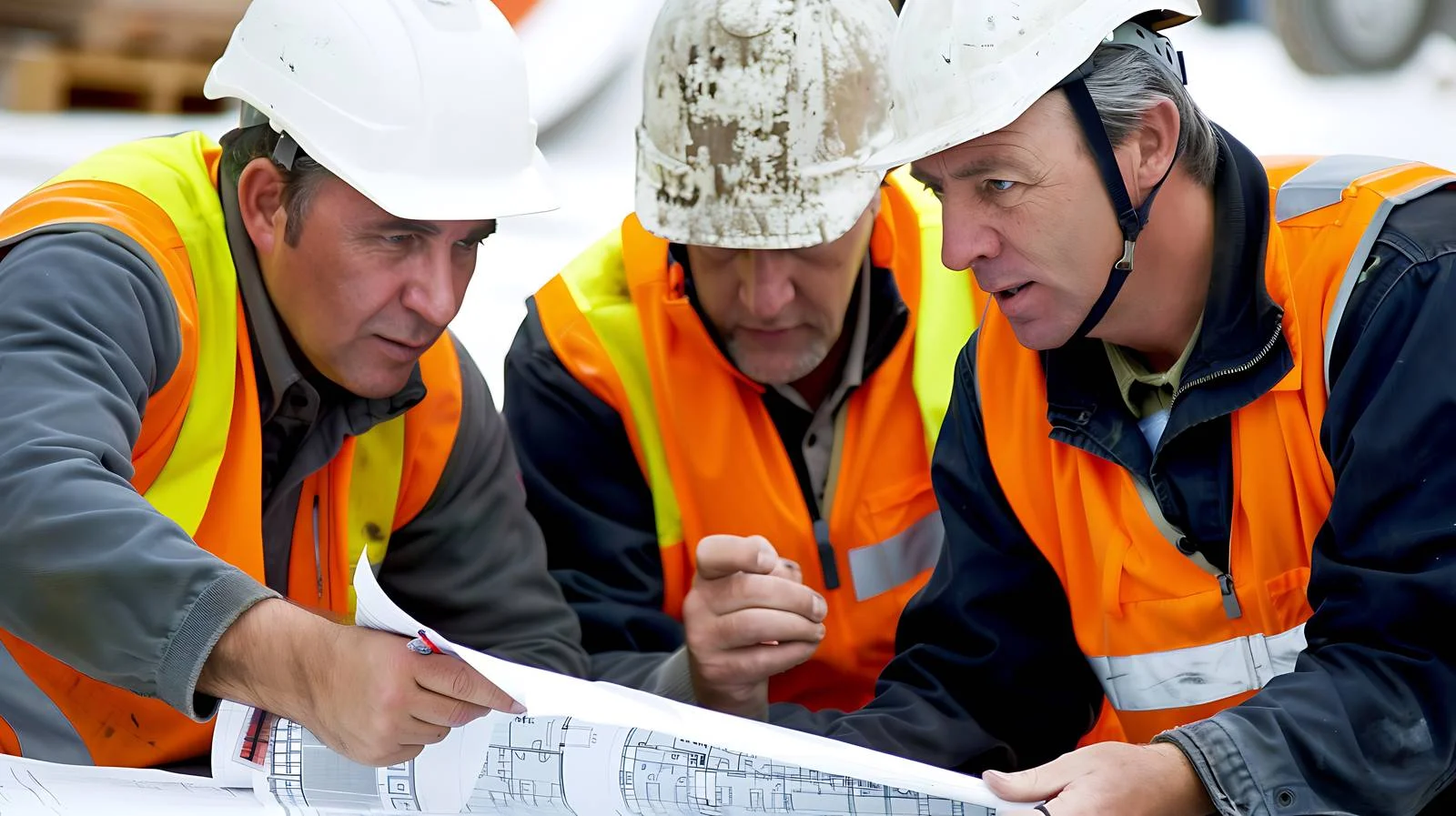 Construction workers in safety gear observing — free download from Dotvec