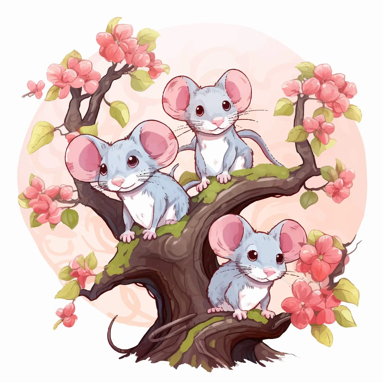 Three Mice Under a Flowering Tree Vector — free download from Dotvec