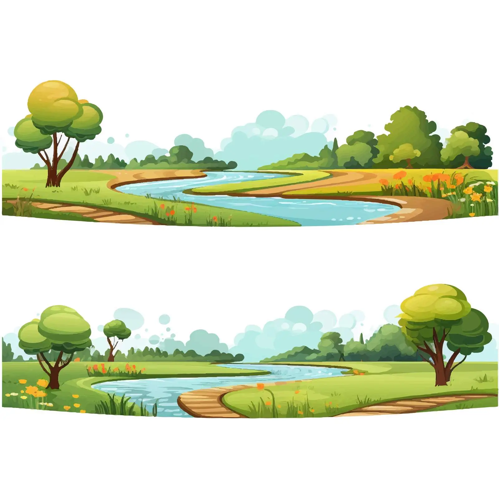 Nature Scenes with River and Road Illustrations — free download from Dotvec