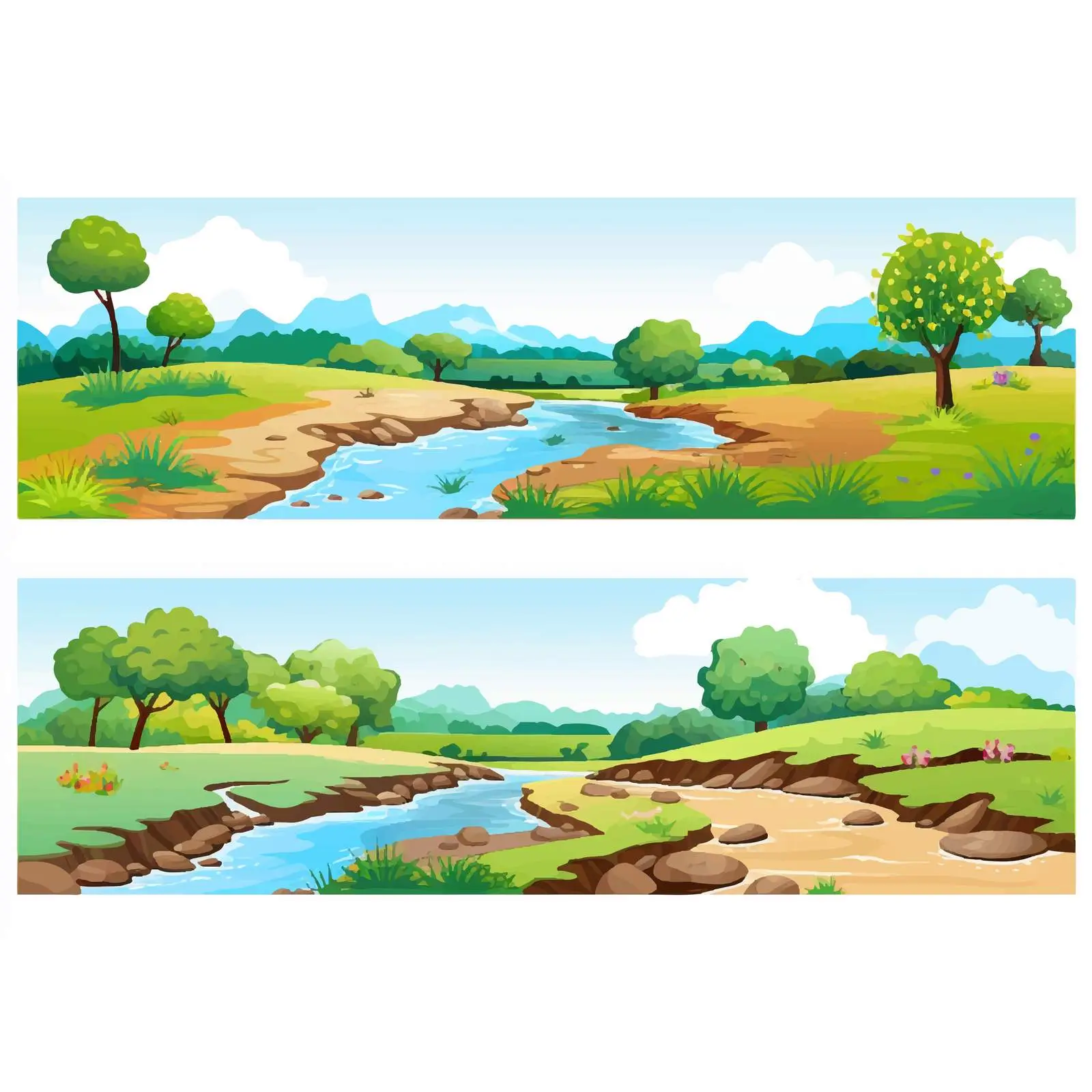 Nature Scenes with River and Road Illustration — free download from Dotvec