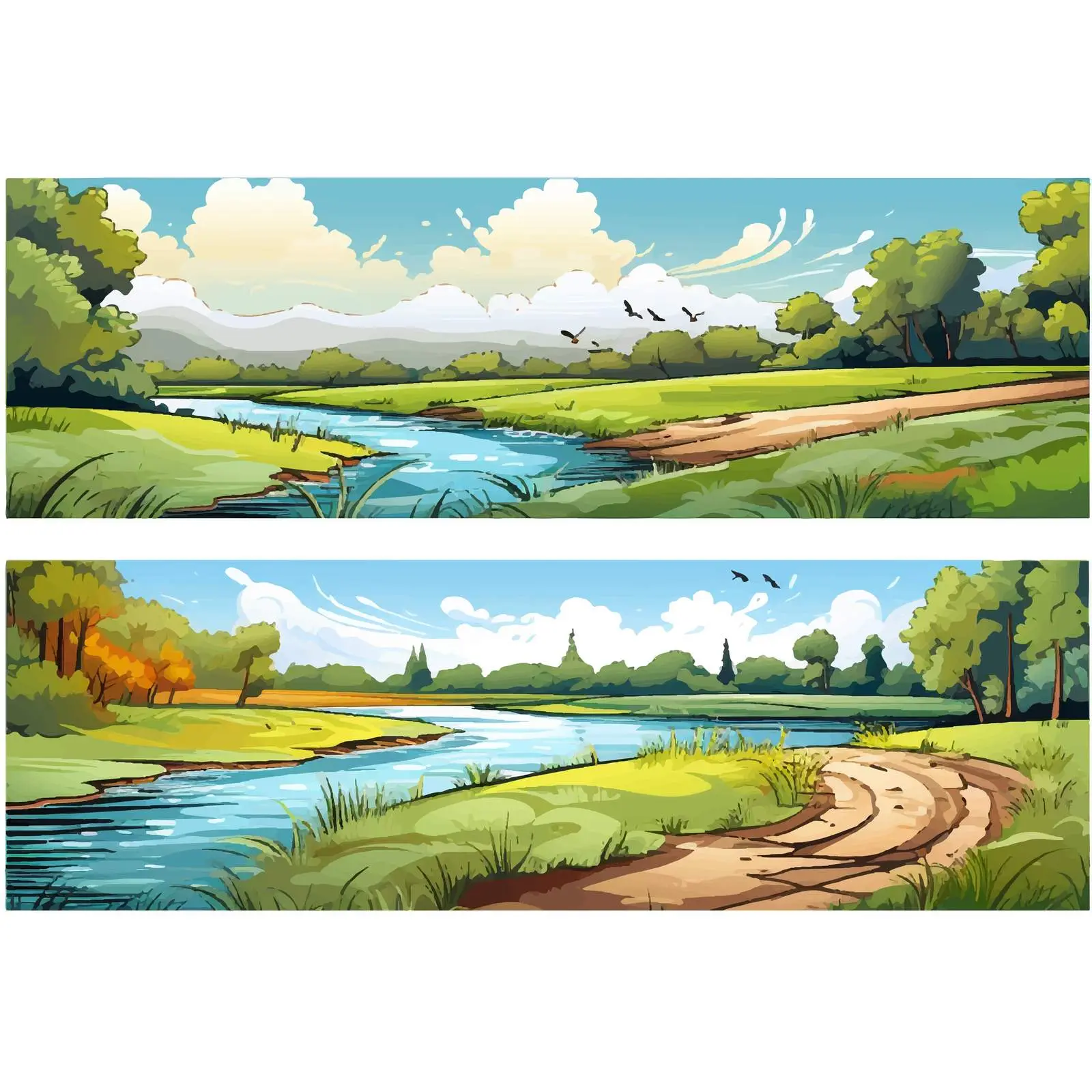 Scenic River and Road Nature Illustrations — free download from Dotvec