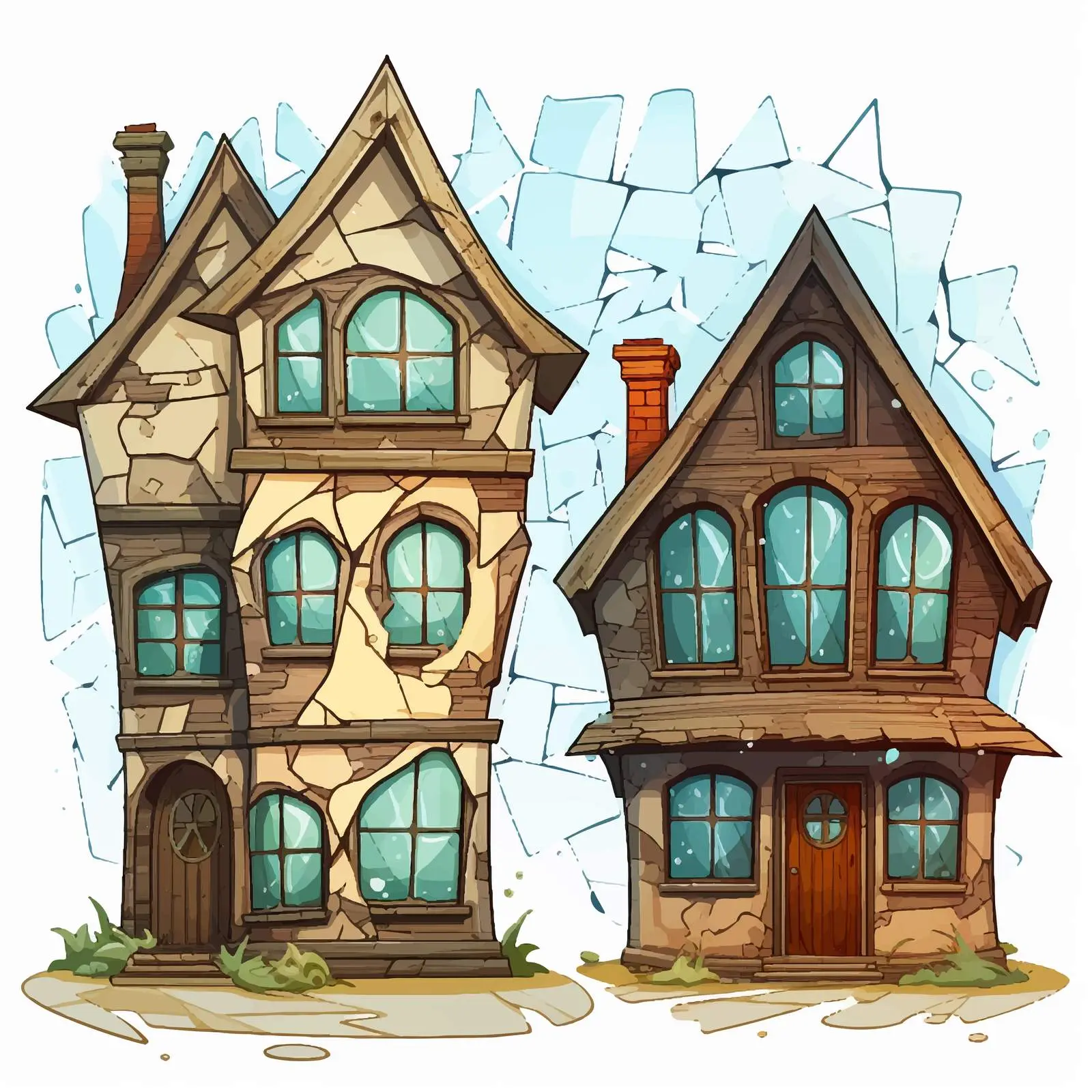 Old Houses with Broken Windows Illustration – free heritage buildings image from Dotvec