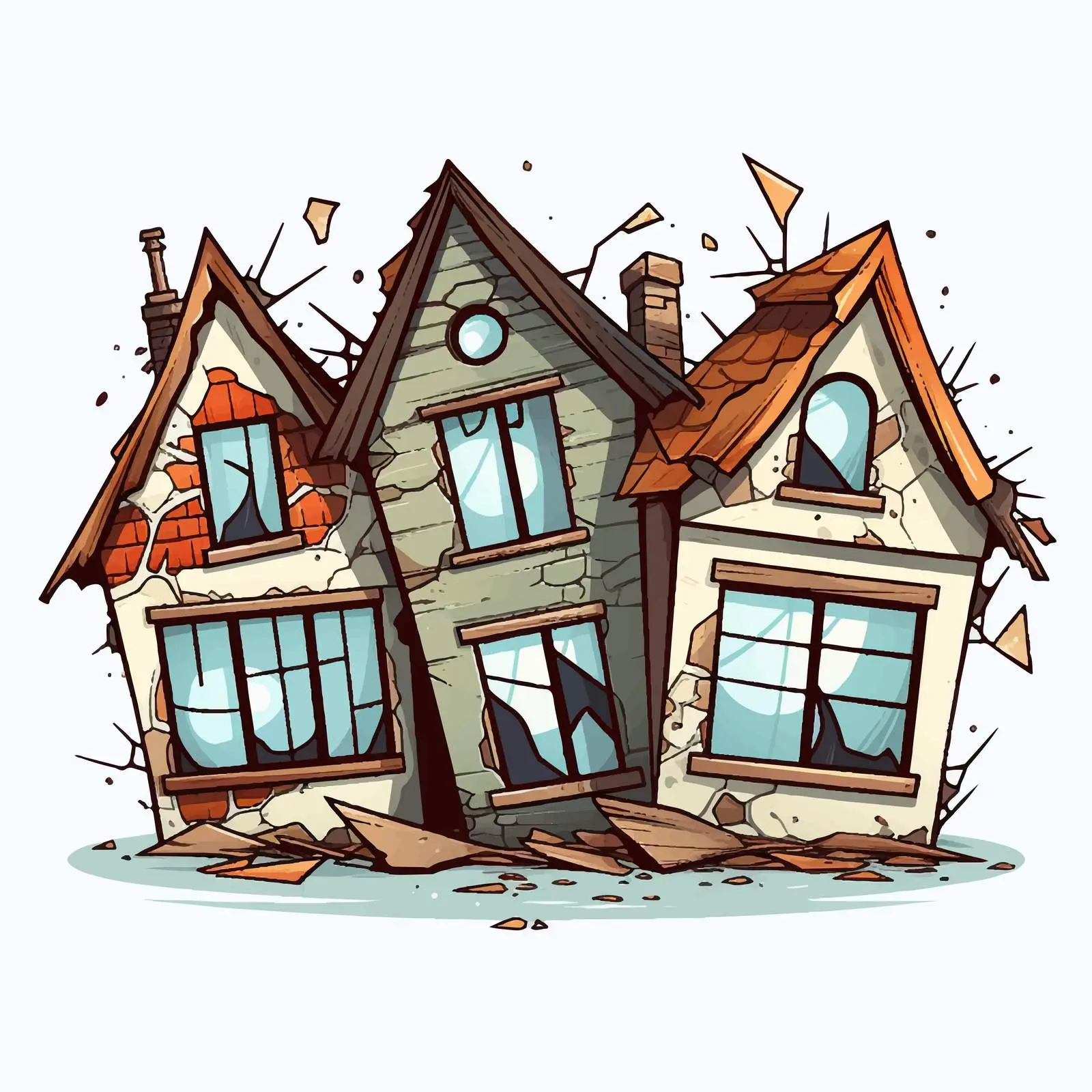 Old Houses with Broken Windows Illustration — free download from Dotvec