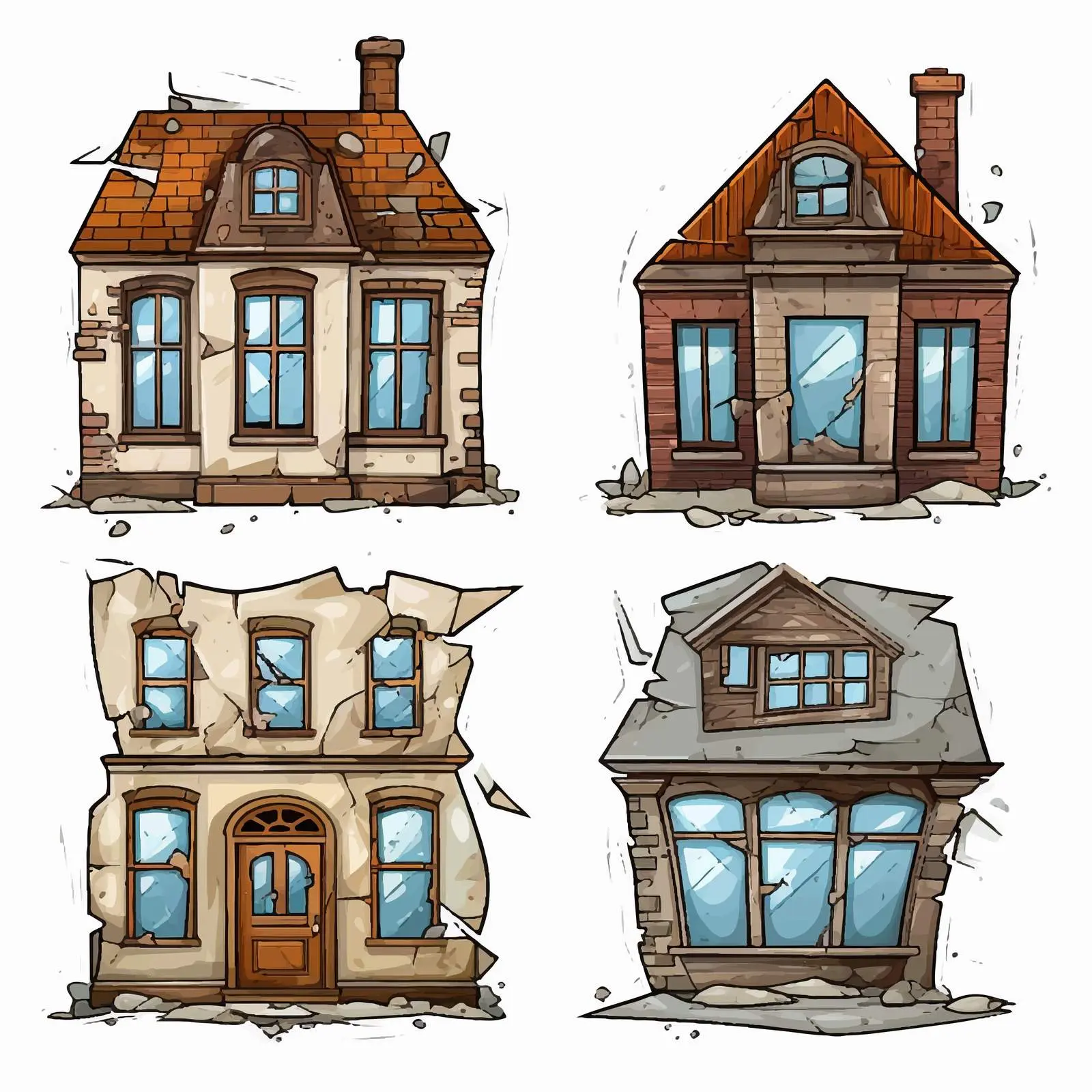 Old Houses with Broken Windows Illustration — free download from Dotvec
