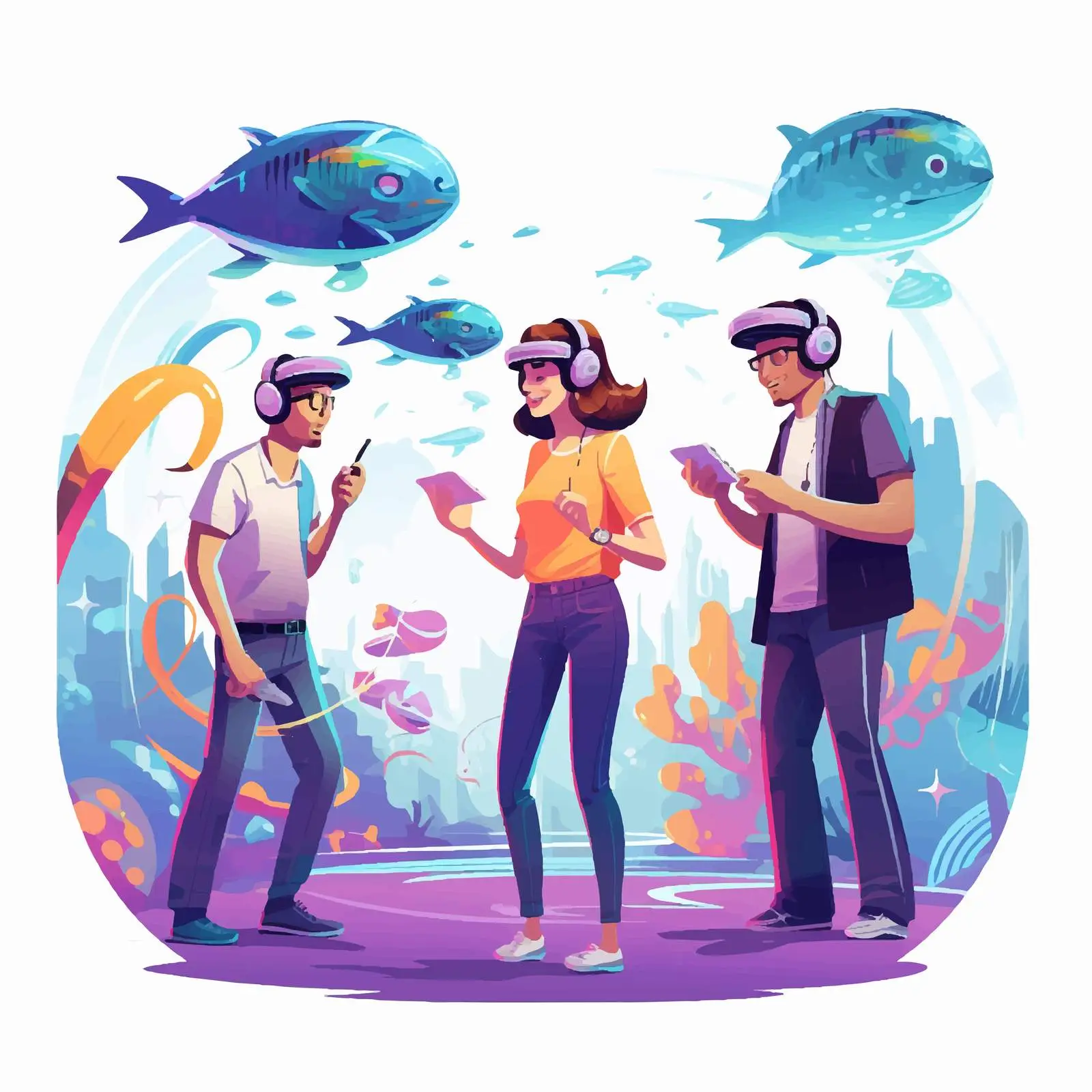 Three People Using Virtual Reality Glasses — free download from Dotvec
