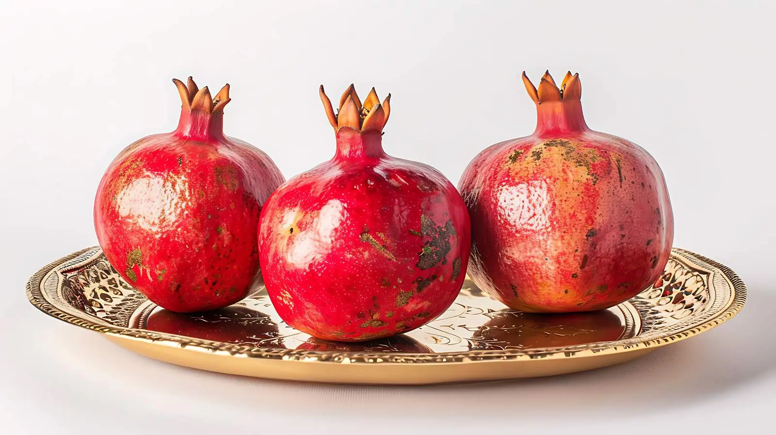 Pomegranates on Golden Plate on Beige Table — free download from Dotvec