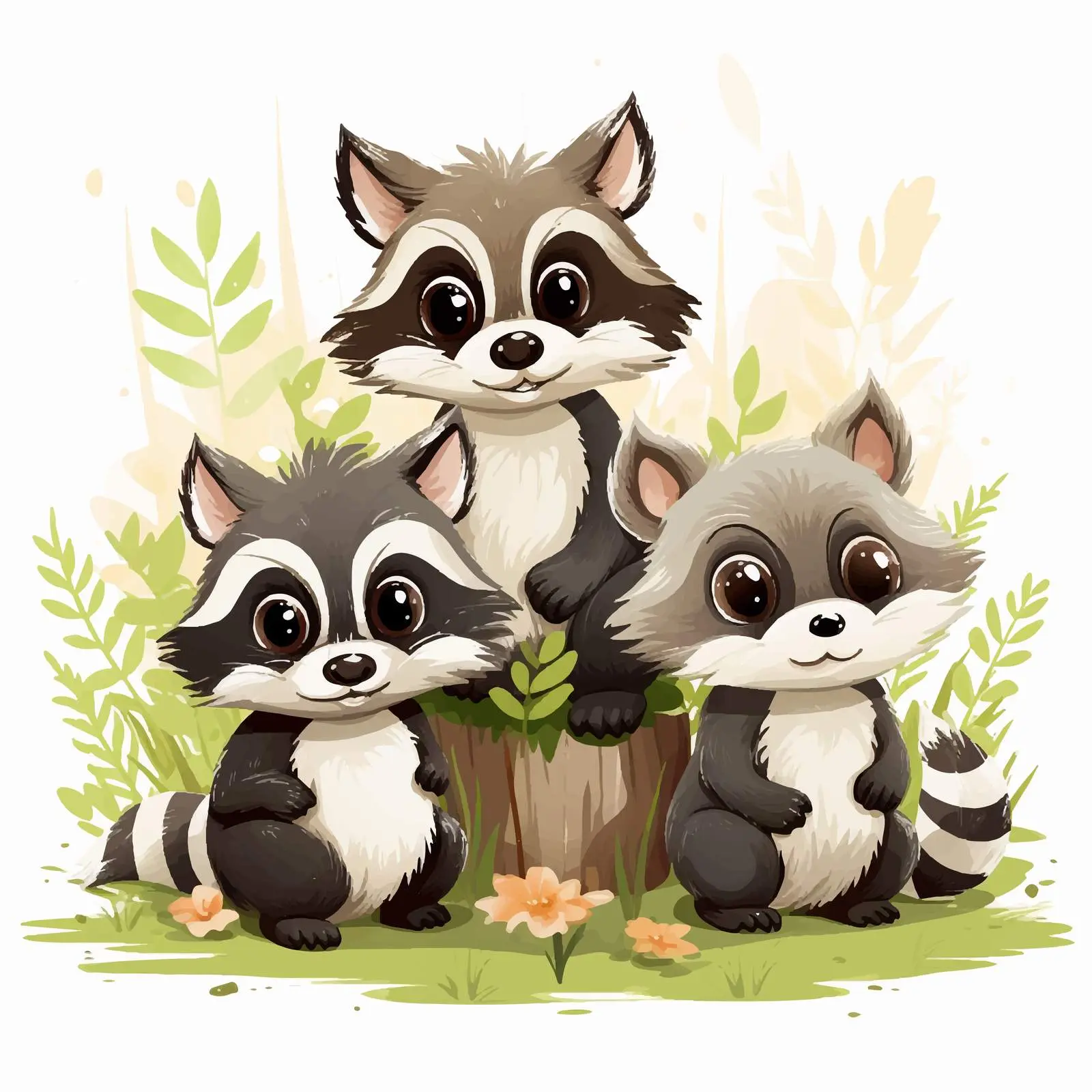 Whimsical Raccoons in a Charming Garden — free download from Dotvec
