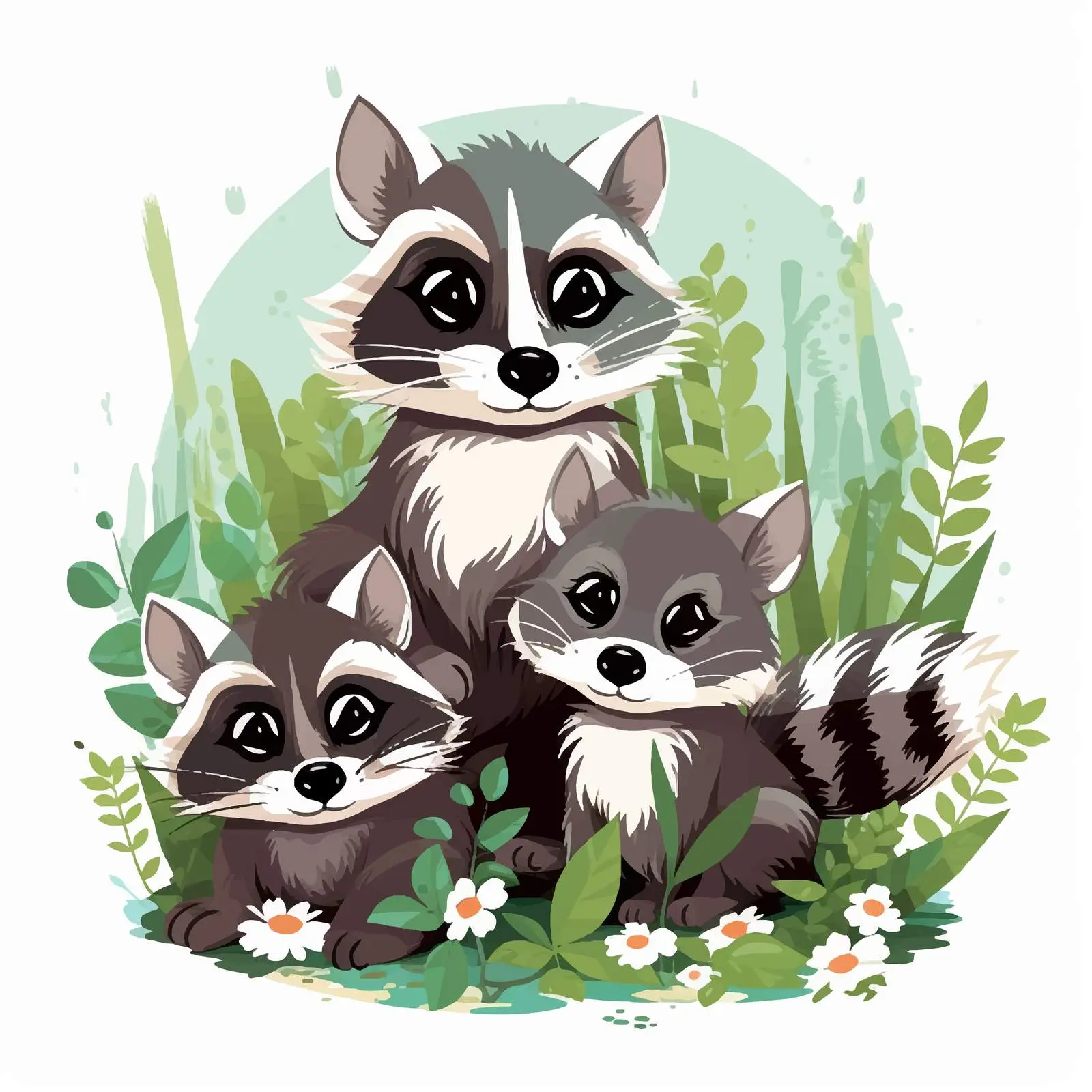 Three Raccoons in a Garden Illustration — free download from Dotvec