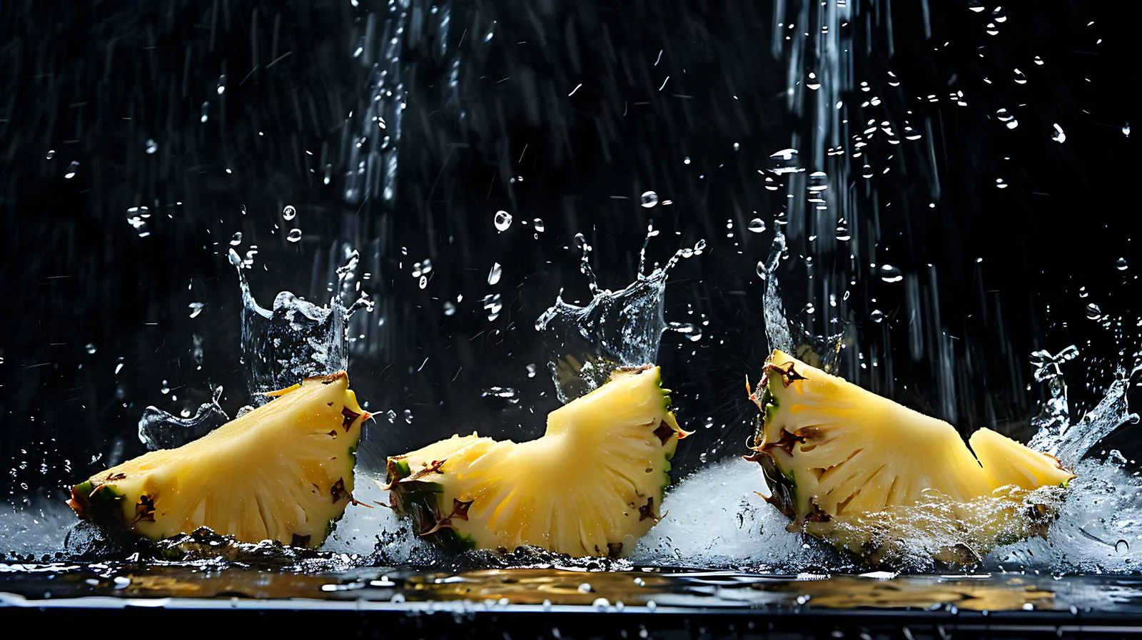 Freshly sliced tropical pineapple on black background — free download from Dotvec