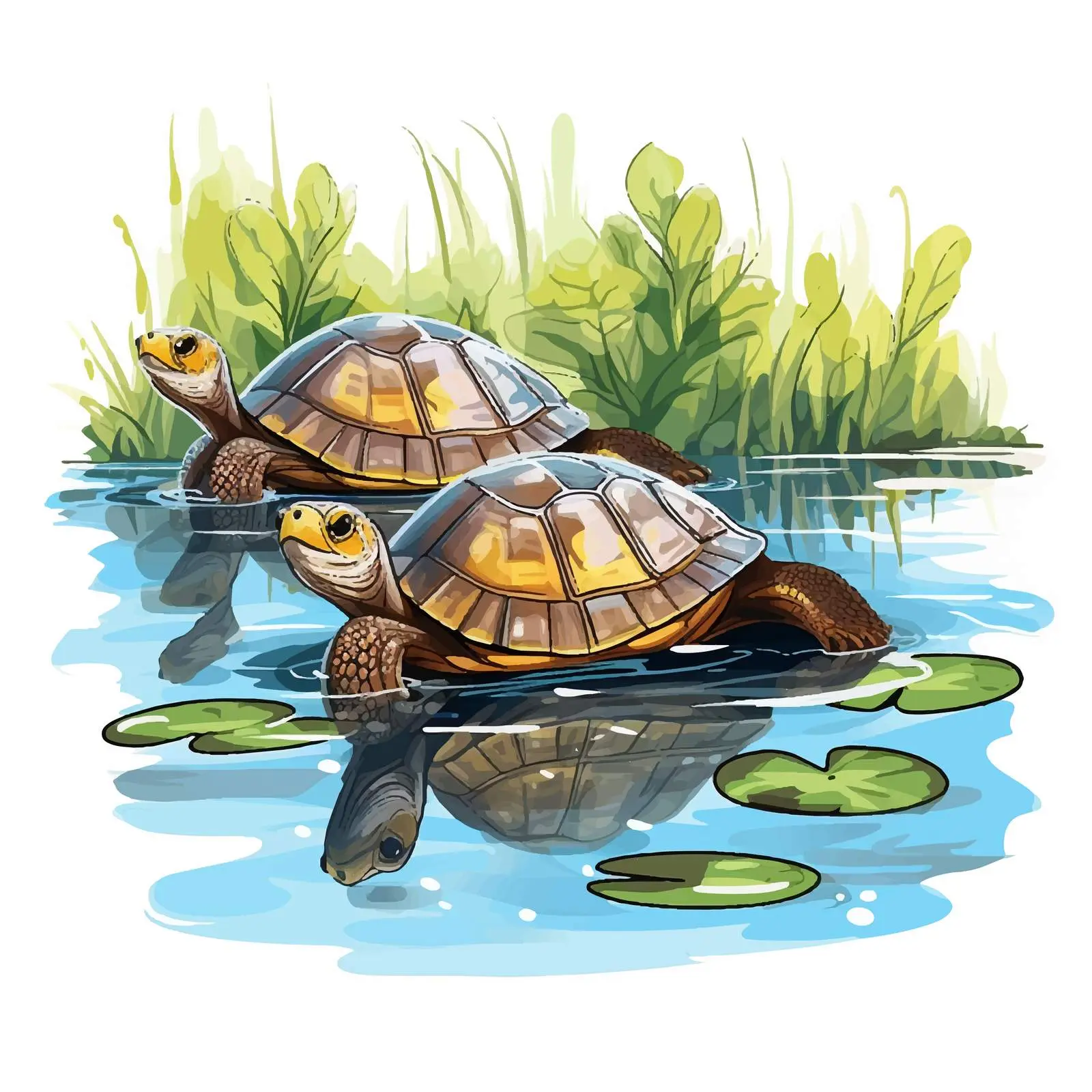 Three Turtles Living in a Pond Vector Illustration — free download from Dotvec