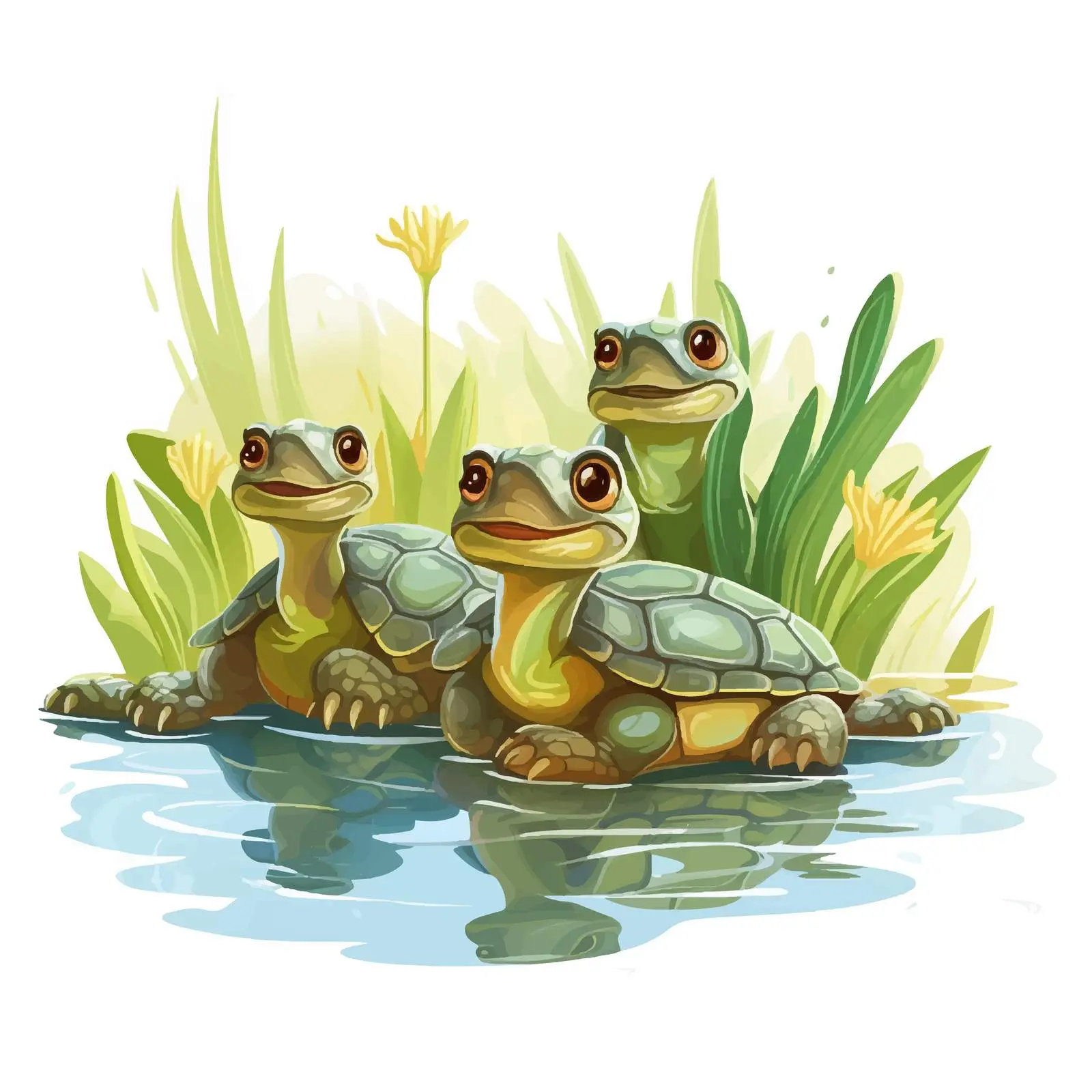 Three Turtles in a Peaceful Pond Illustration — free download from Dotvec