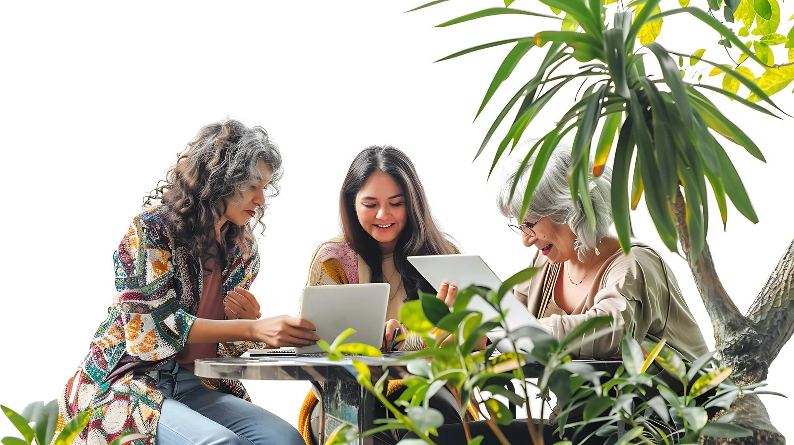 Diverse women sitting at outdoor table — free download from Dotvec