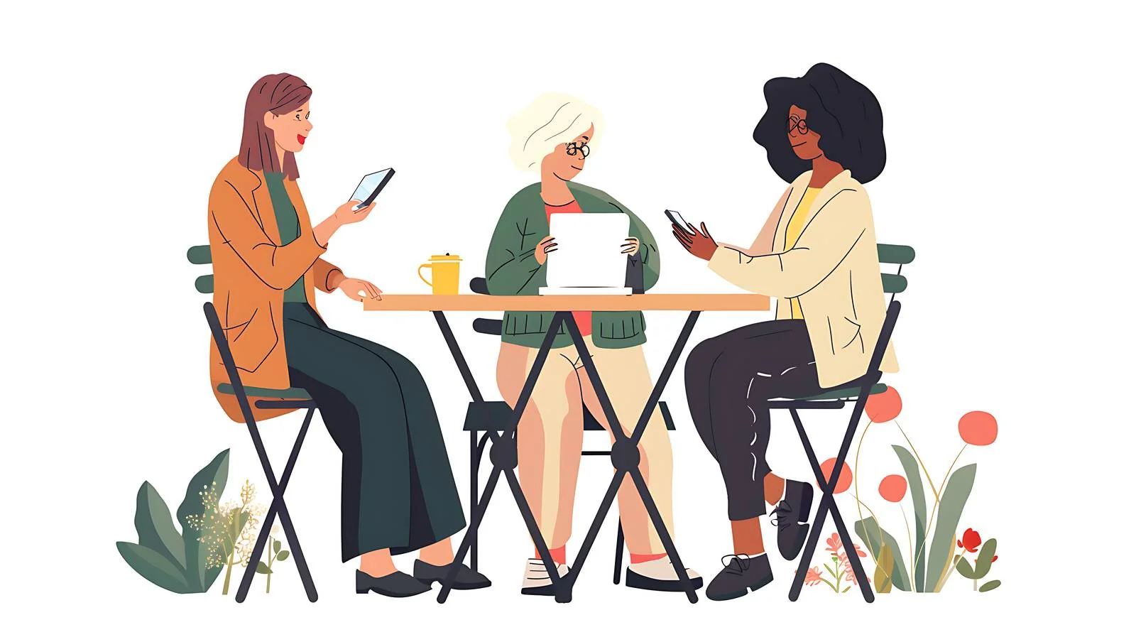 Diverse women at garden table — free download from Dotvec
