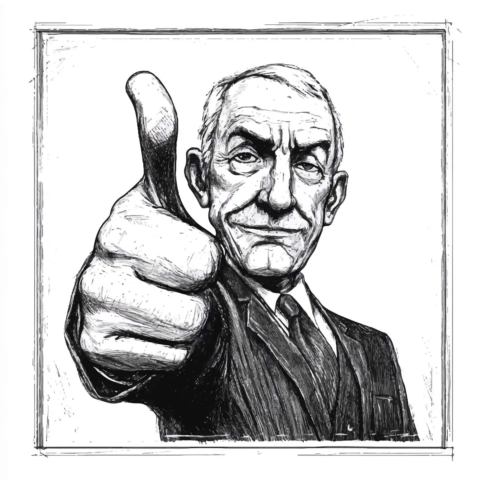 Black and White Cartoon Thumbs Up Illustration — free download from Dotvec