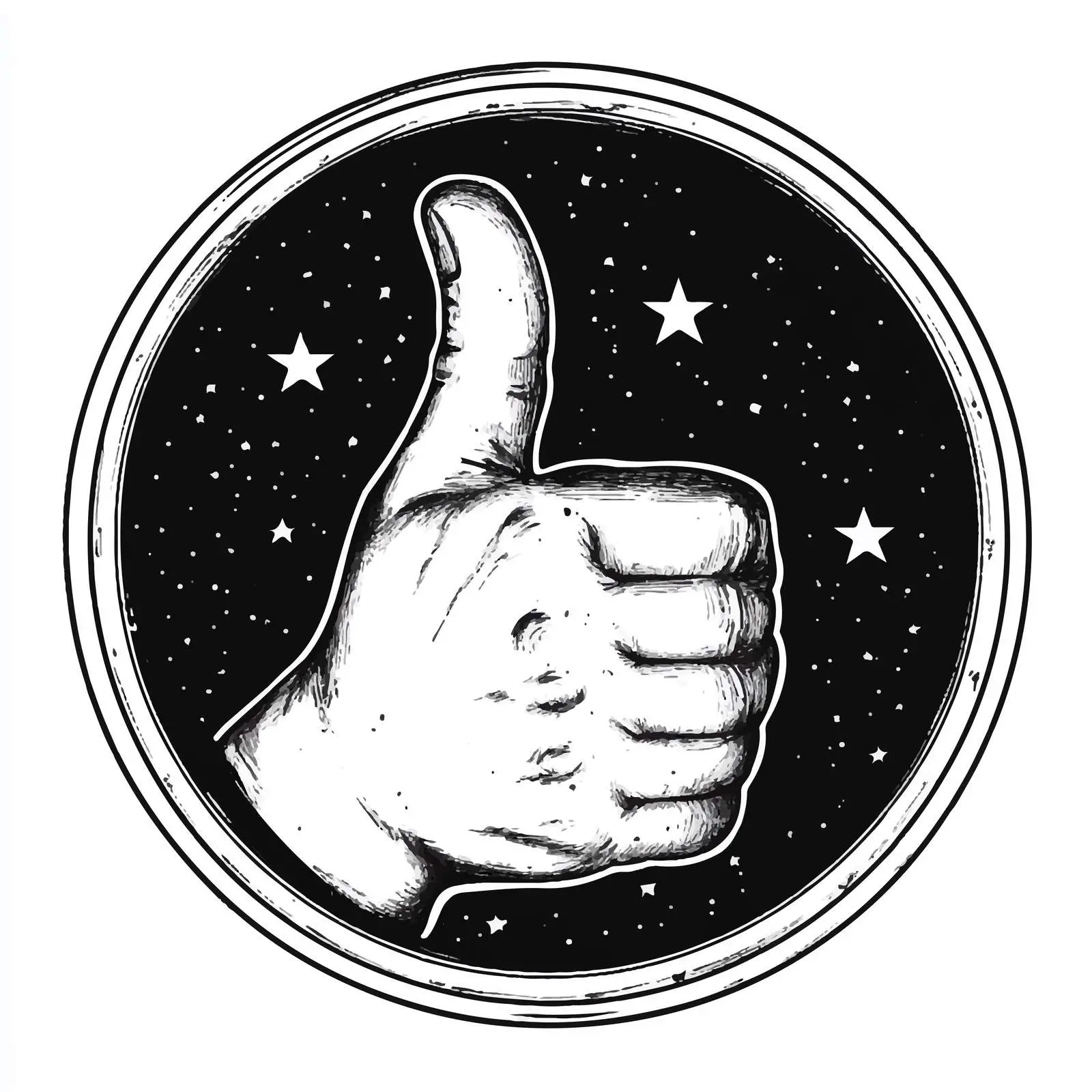Black and White Cartoon Thumb Up Illustration — free download from Dotvec