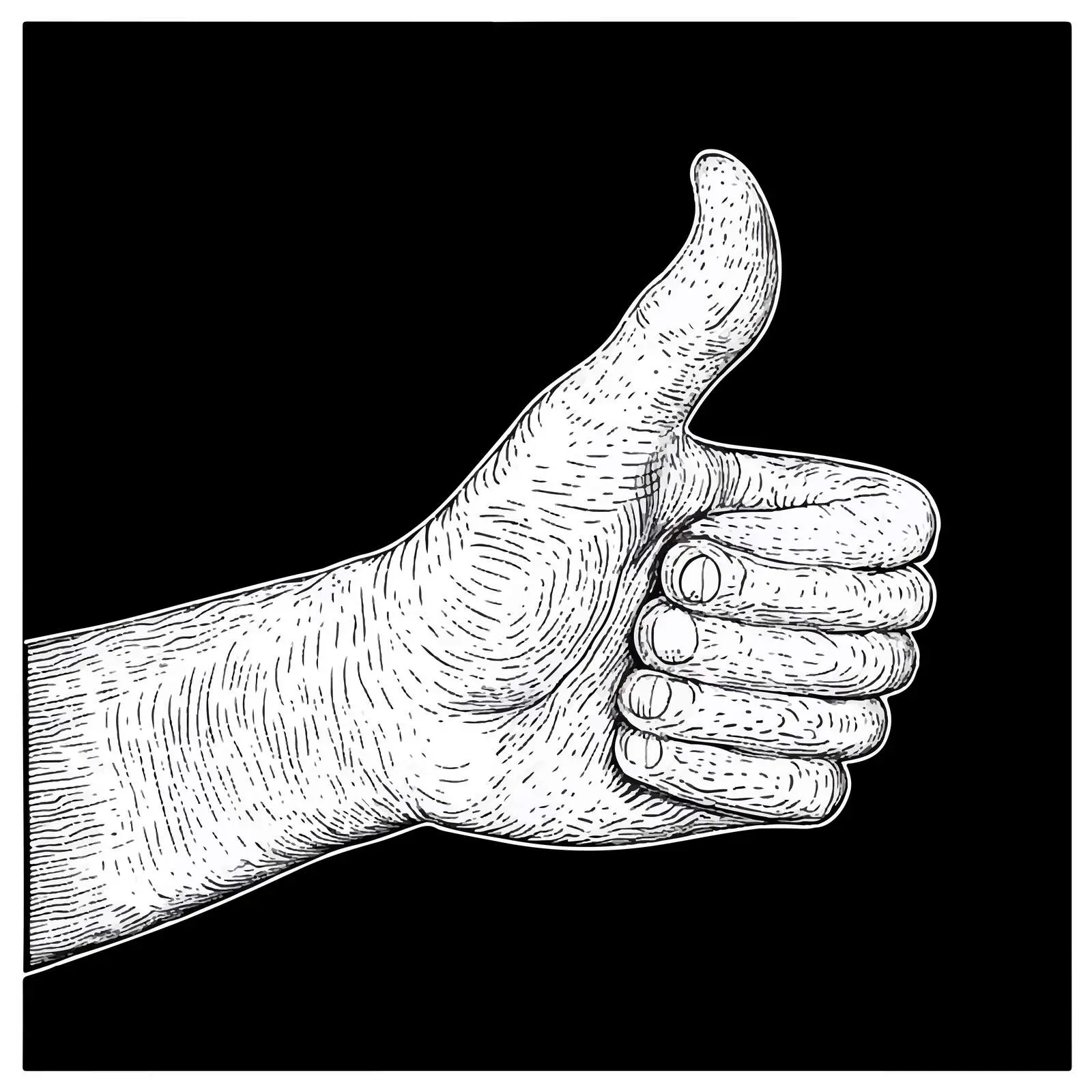 Black and White Cartoon Thumbs Up Illustration — free download from Dotvec