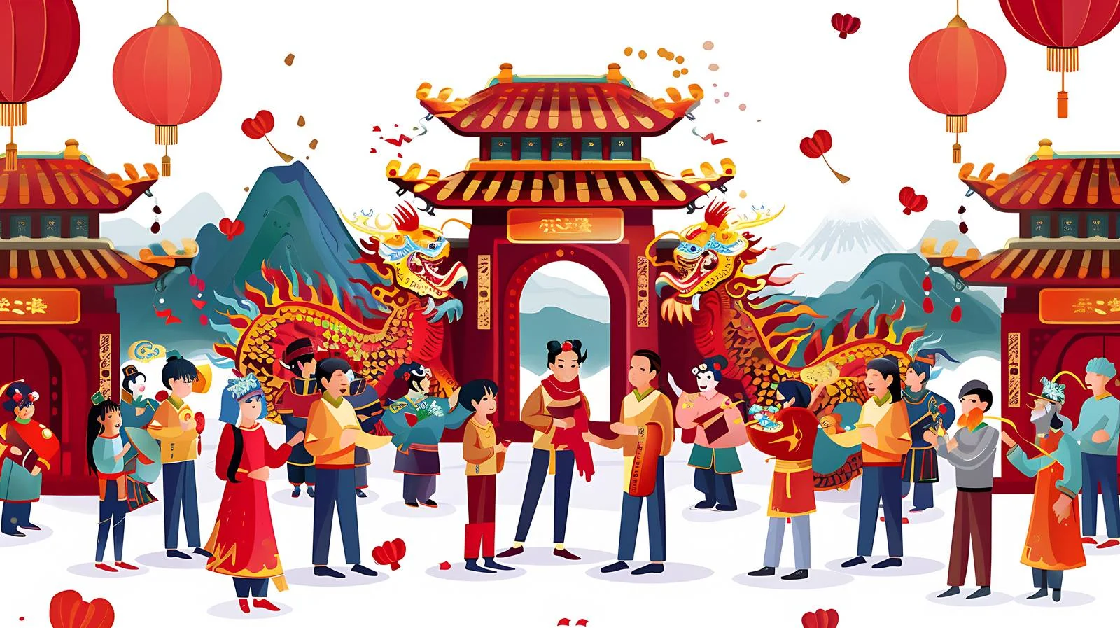 Festive New Year's Blessings at Tiantai Mountain — free download from Dotvec
