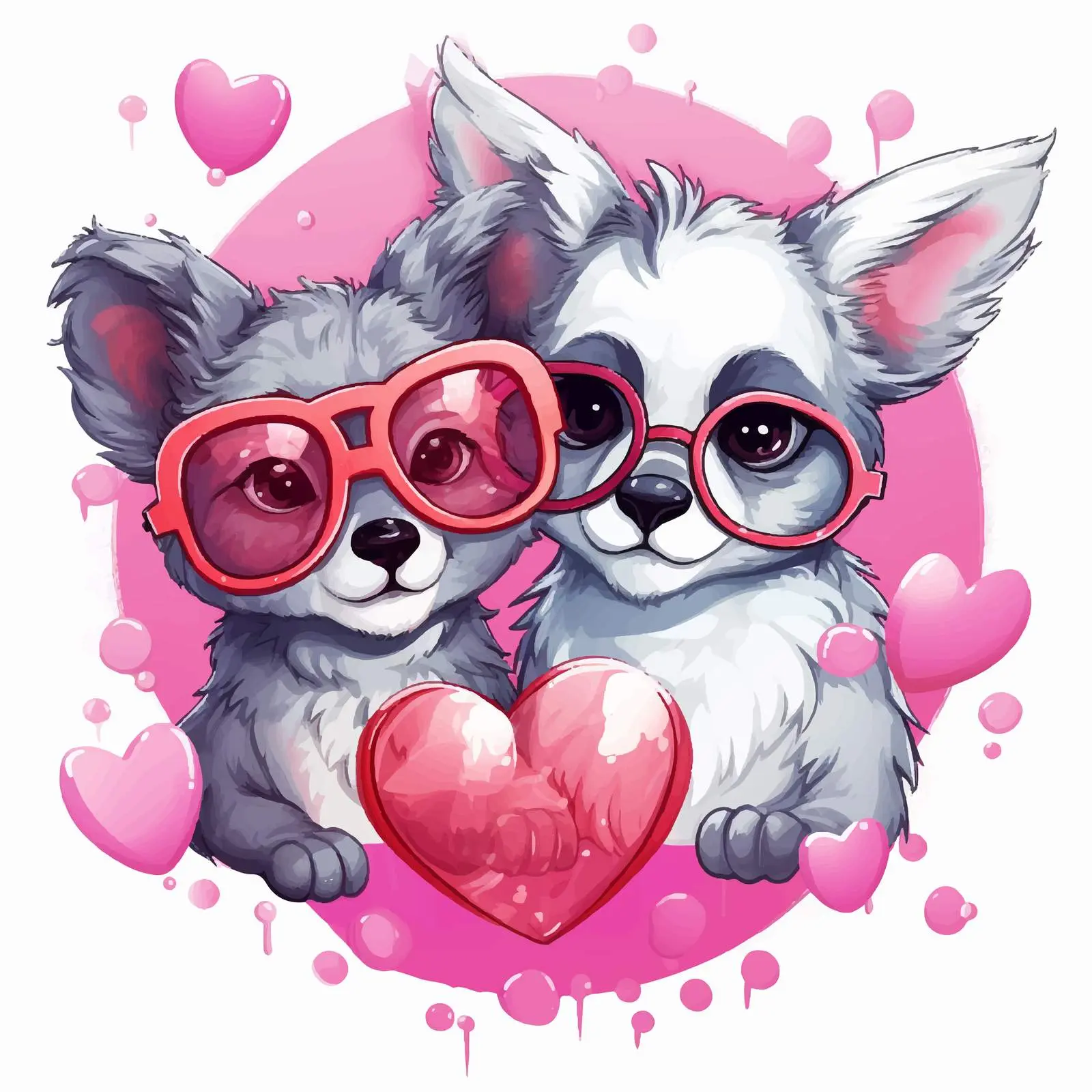 Tiger and Koala with Pink Hearts and Glasses — free download from Dotvec
