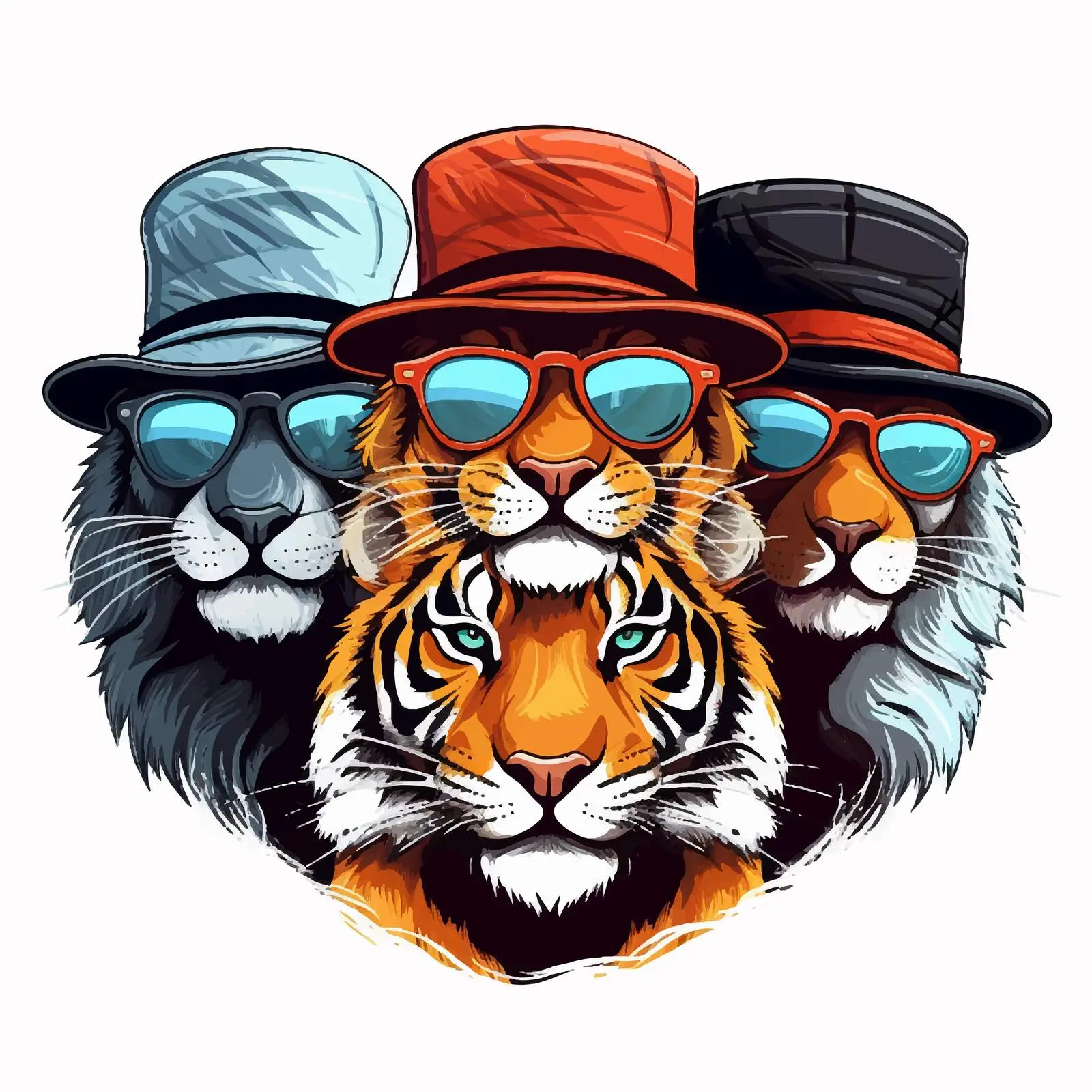 Tiger and Koalas with Accessories in Colorful Style — free download from Dotvec