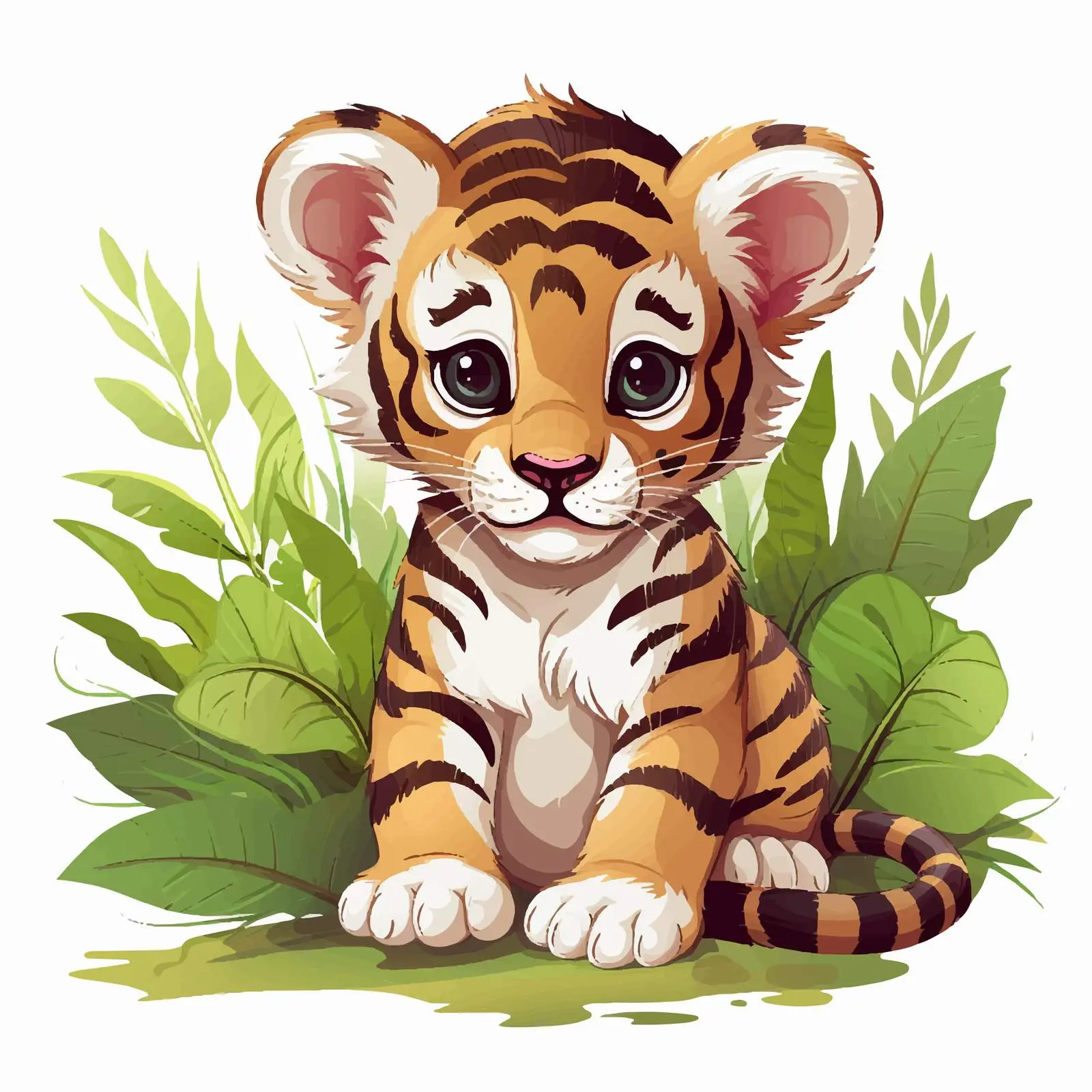 Cartoon Tiger Cub in Lush Forest Vector – free cute tiger image from Dotvec