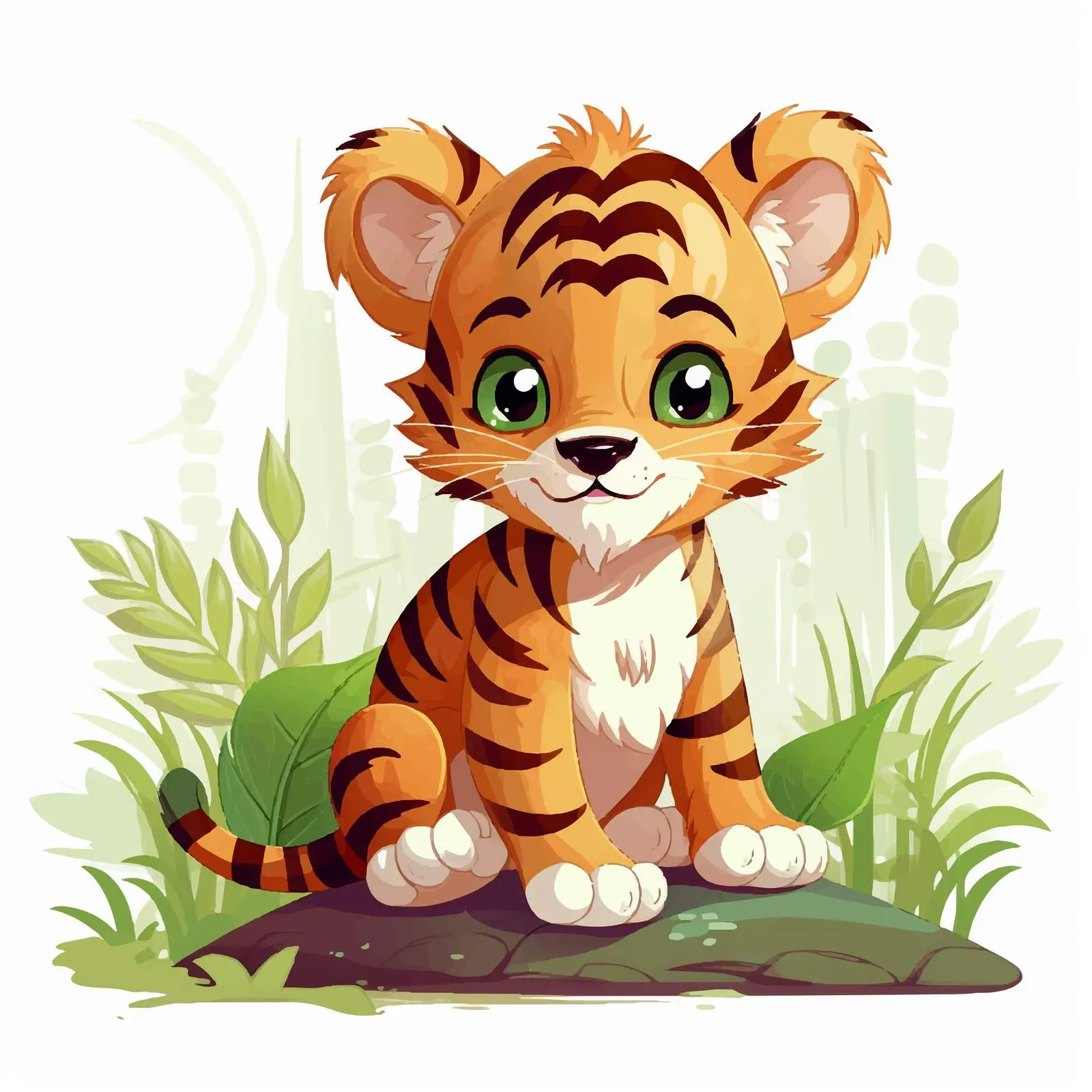 Cute Tiger Cub in Lush Forest Vector – free stylized tiger image from Dotvec
